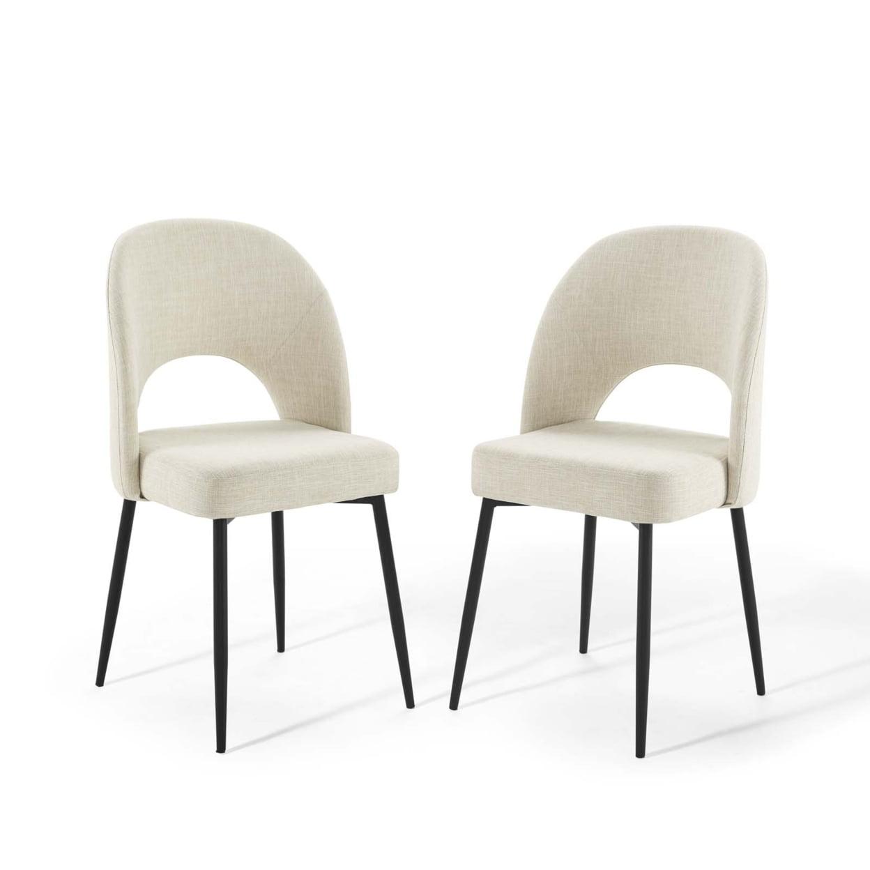 Modway Rouse Upholstered Fabric Side Set of 2 in Black Beige, 2 pcs-Dining Chairs