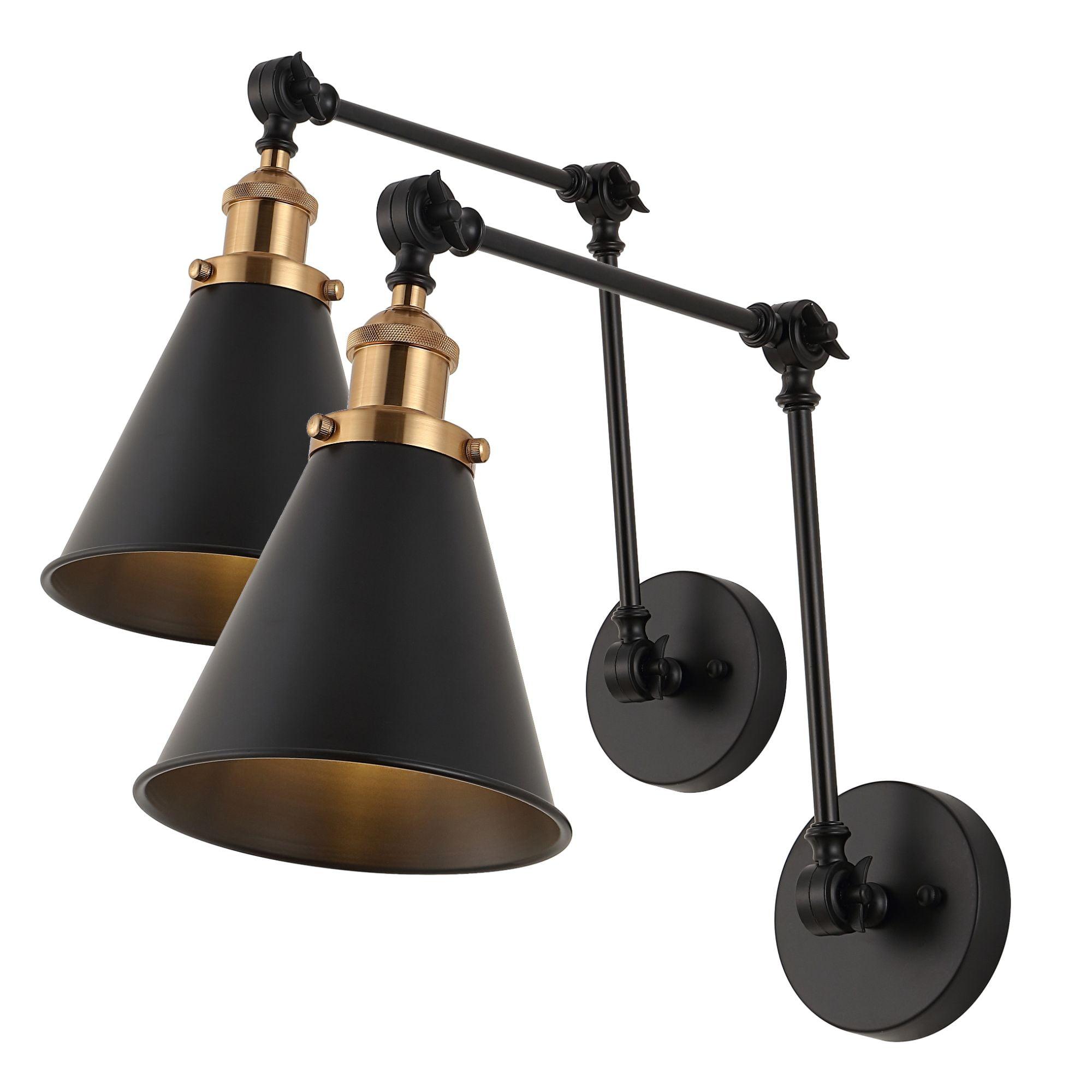 Rover 7" Adjustable Classic Glam Arm Metal LED Wall Sconce, Black/Brass Gold (Set of 2)