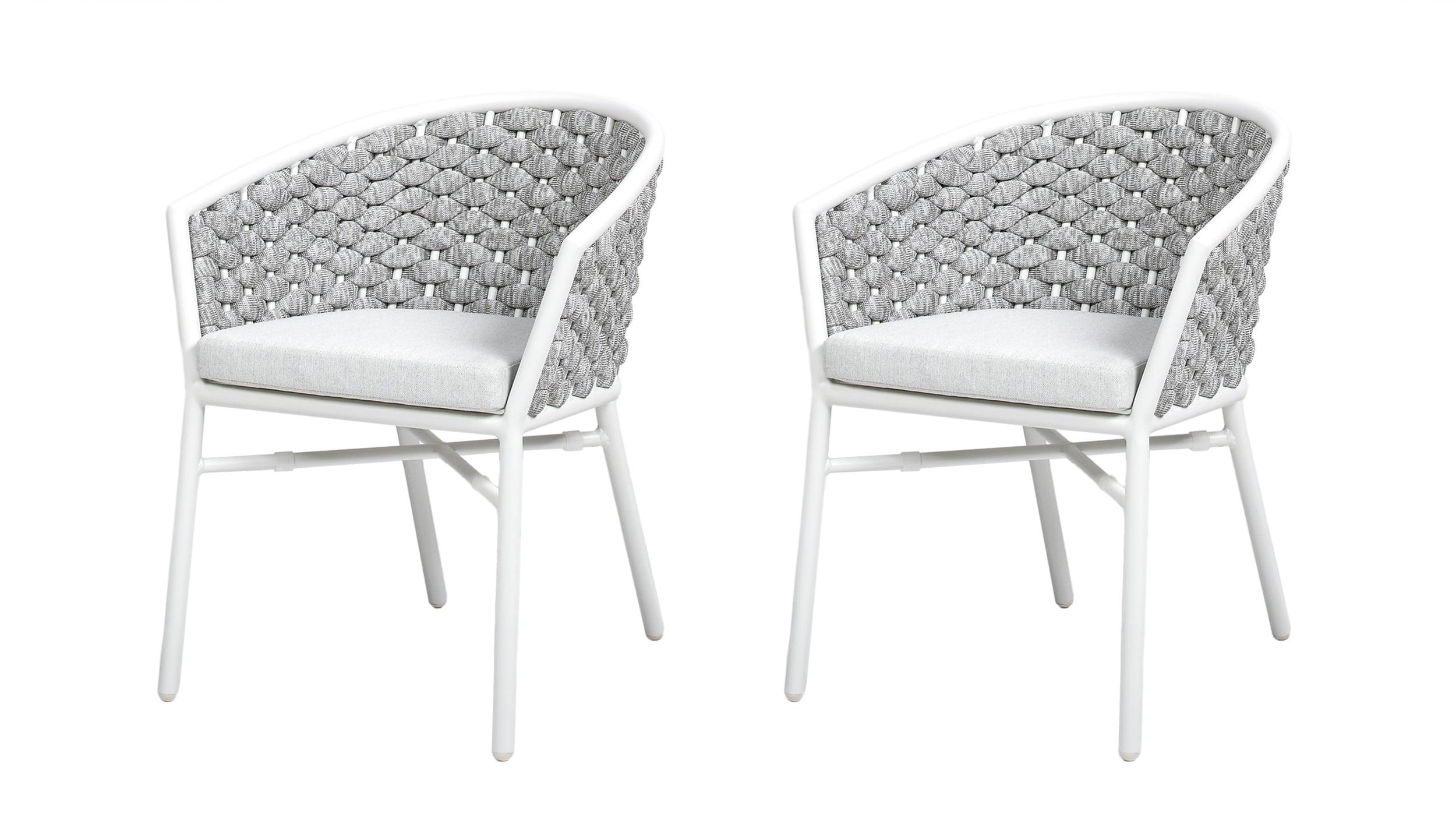Rowan 24" Rope Barrel Back Patio Dining Chairs, Set of 2, Optic White Acrylic