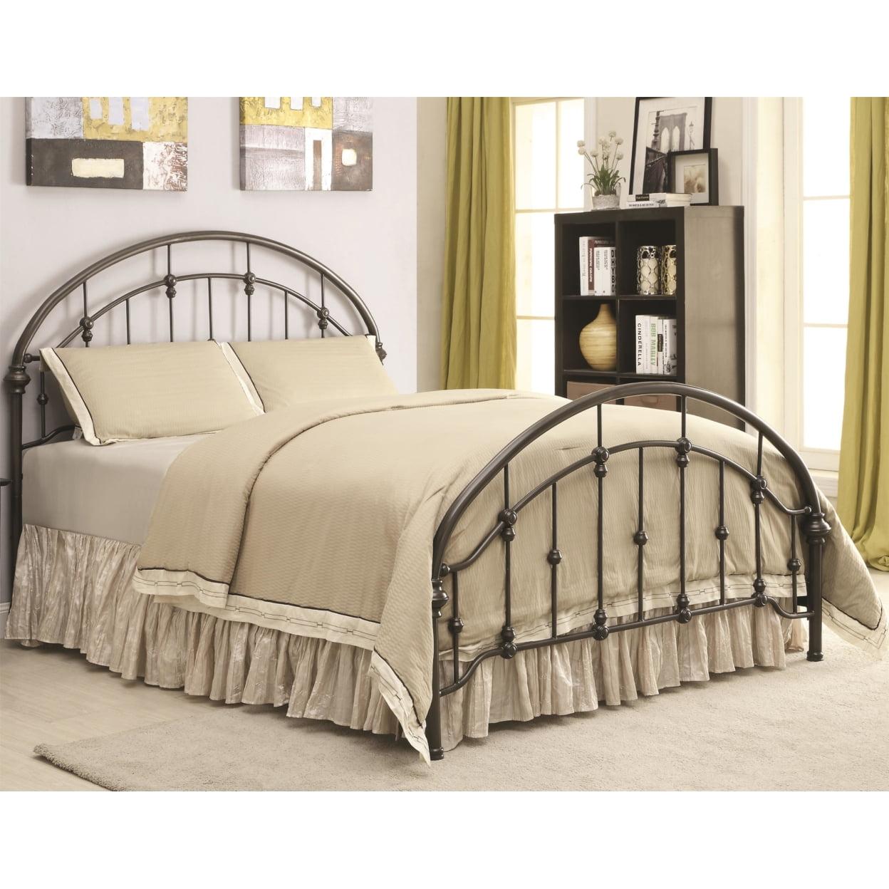 Rowan Twin Dark Bronze Metal Frame Bed with Upholstered Headboard