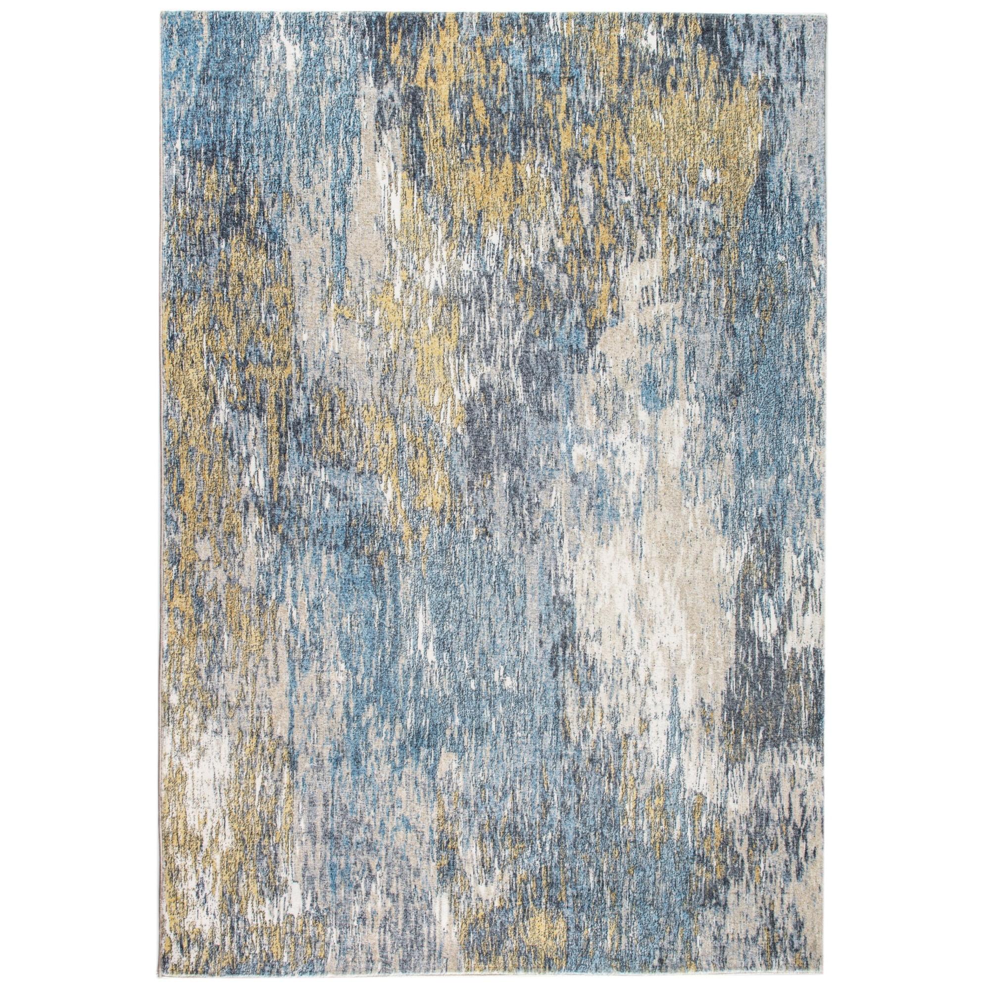 Extra Large Blue and Gold Faux Fur Area Rug