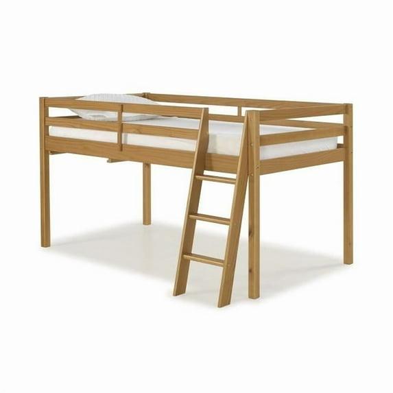 Kwinana Roxy Twin Size Junior Wood Loft Bed, Sturdy Wooden Frame for Kids - Includes Built-in Side Desk & Open Shelving for Storage, Children's Furniture