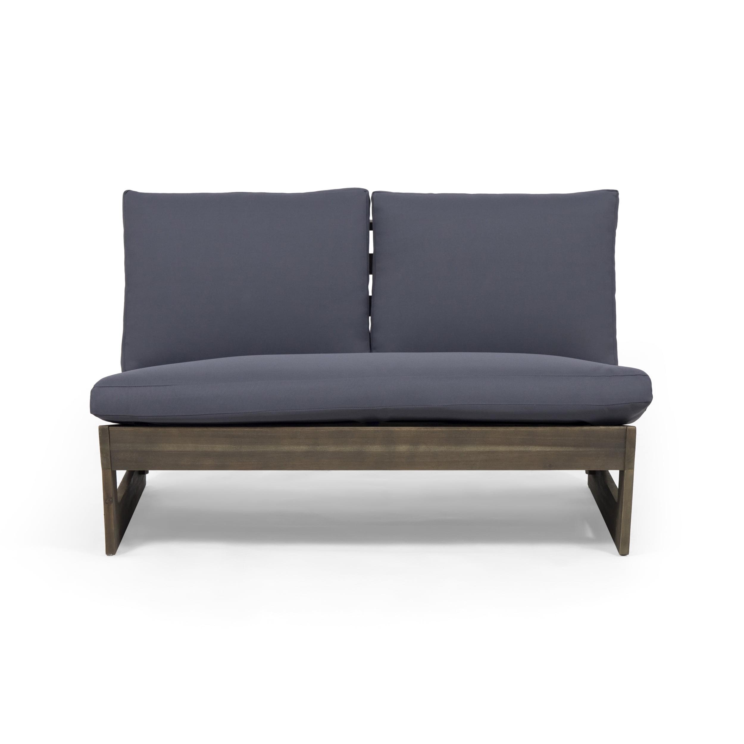 Sleek Grey Acacia Wood Loveseat with Water-Resistant Dark Grey Cushions