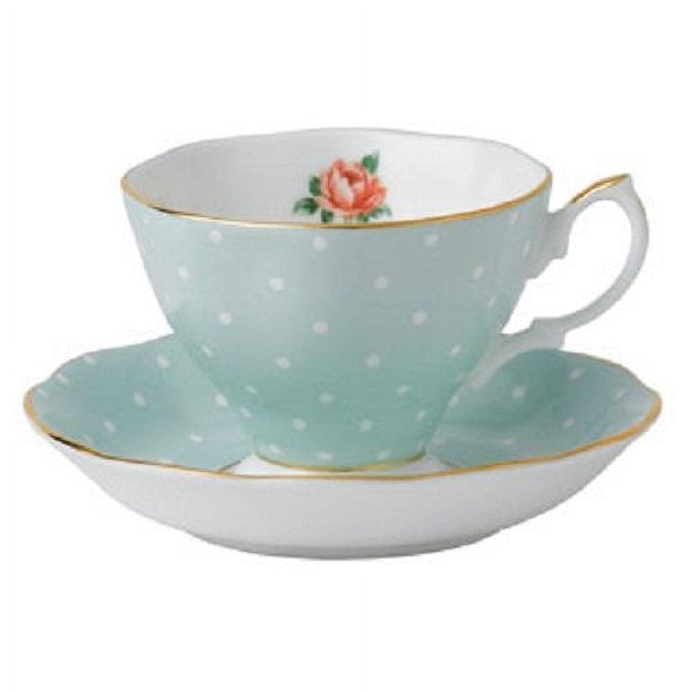 Polka Rose Bone China Teacup and Saucer with Gold Rim