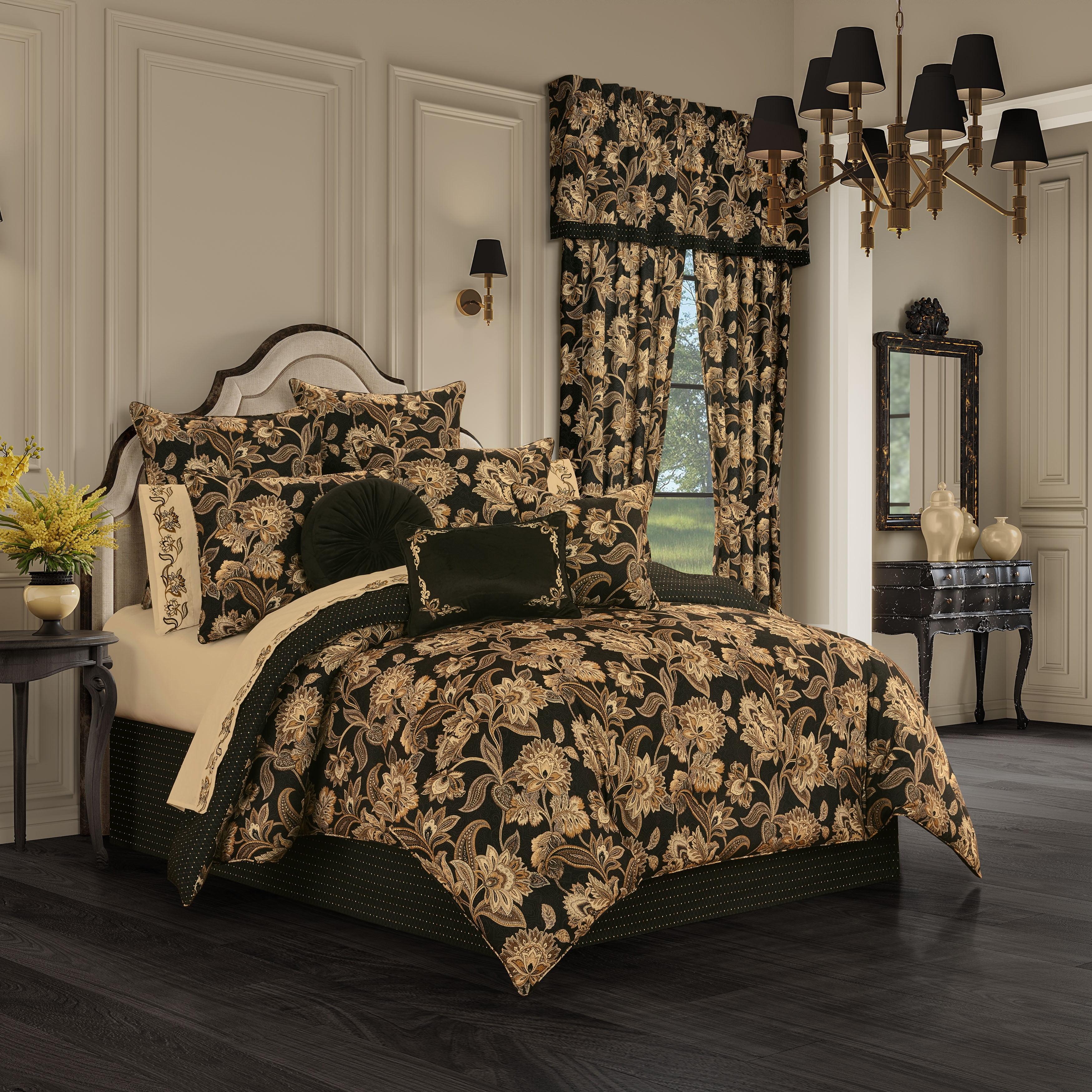 Montecito Queen Comforter Set in Black with Reversible Diamond Dot Design