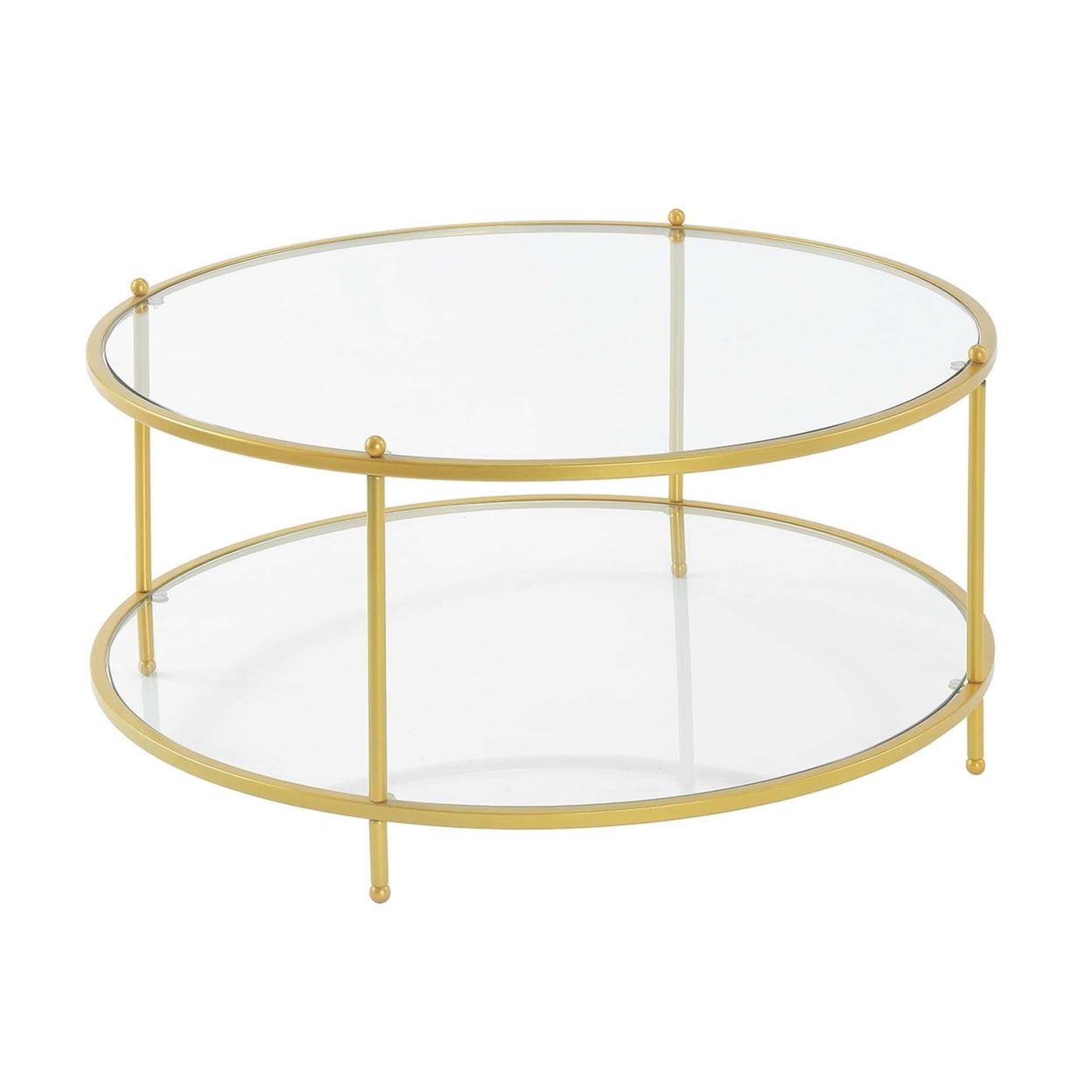 Elegant 36" Round Glass & Gold Coffee Table with Two Tiers