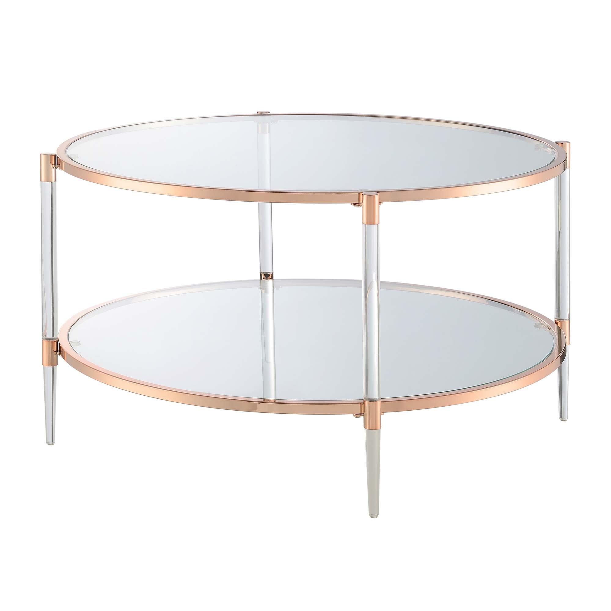 Round Rose Gold Acrylic and Glass Coffee Table