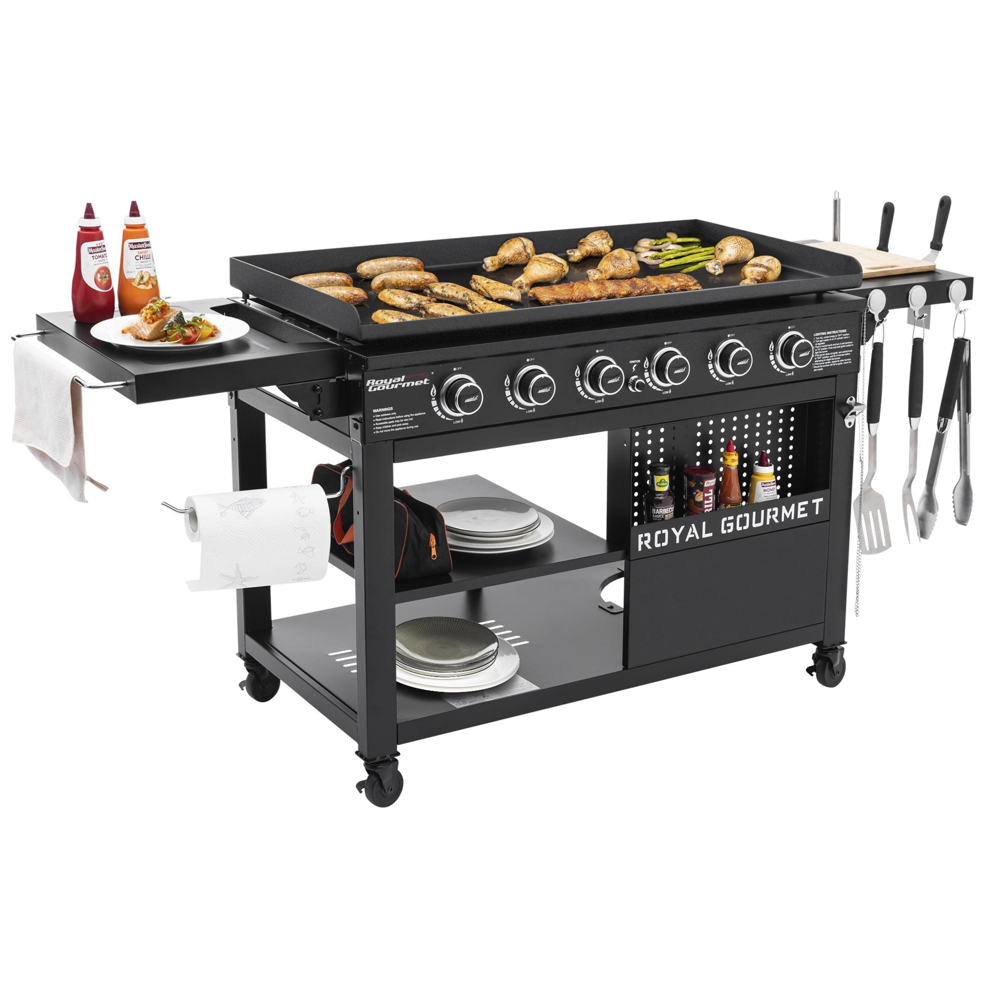 Royal Gourmet 44-Inch 6-Burner Flat Top Gas Grill Griddle with Foldable Side Shelves, Black