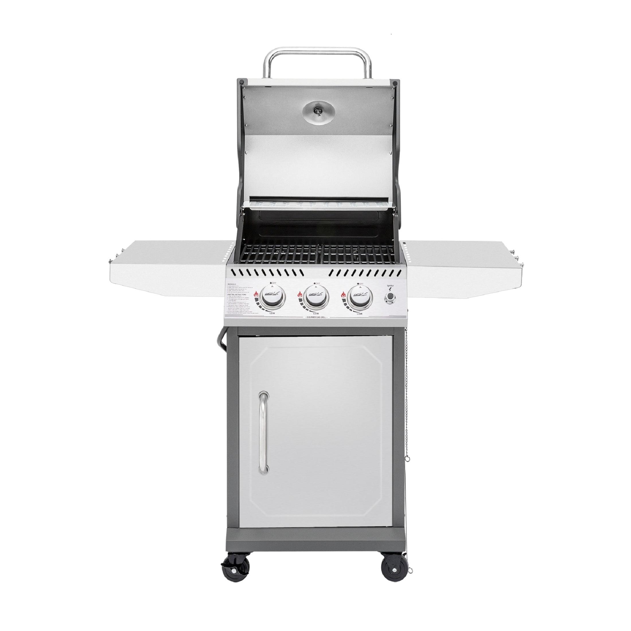 Stainless Steel 3-Burner Propane Gas Grill with Side Burner