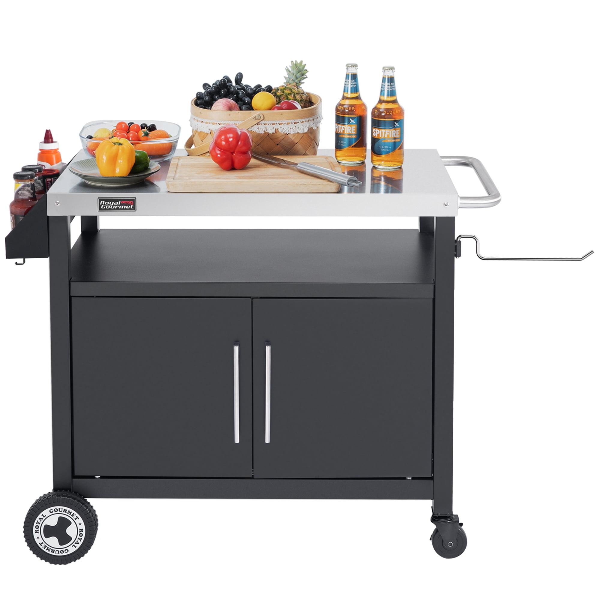 Royal Gourmet Black Stainless Steel Movable Kitchen Island Cart with Storage