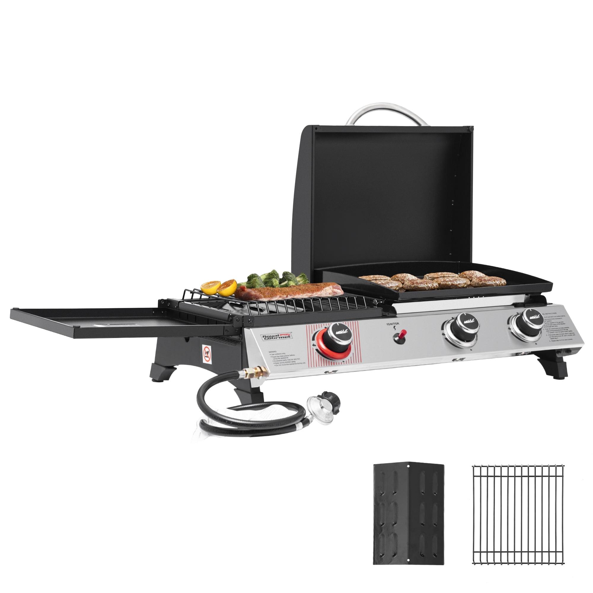 Royal Gourmet 3-Burner Portable Gas Griddle With Side Burner, 3-in-1 Grill and Griddle Combo Station With Lid for Outdoor Cooking, Silver