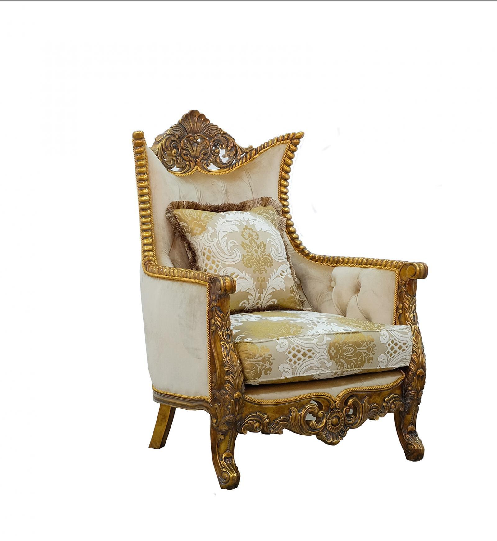 Handcrafted Beige Wood Accent Chair with Tufted Cushions