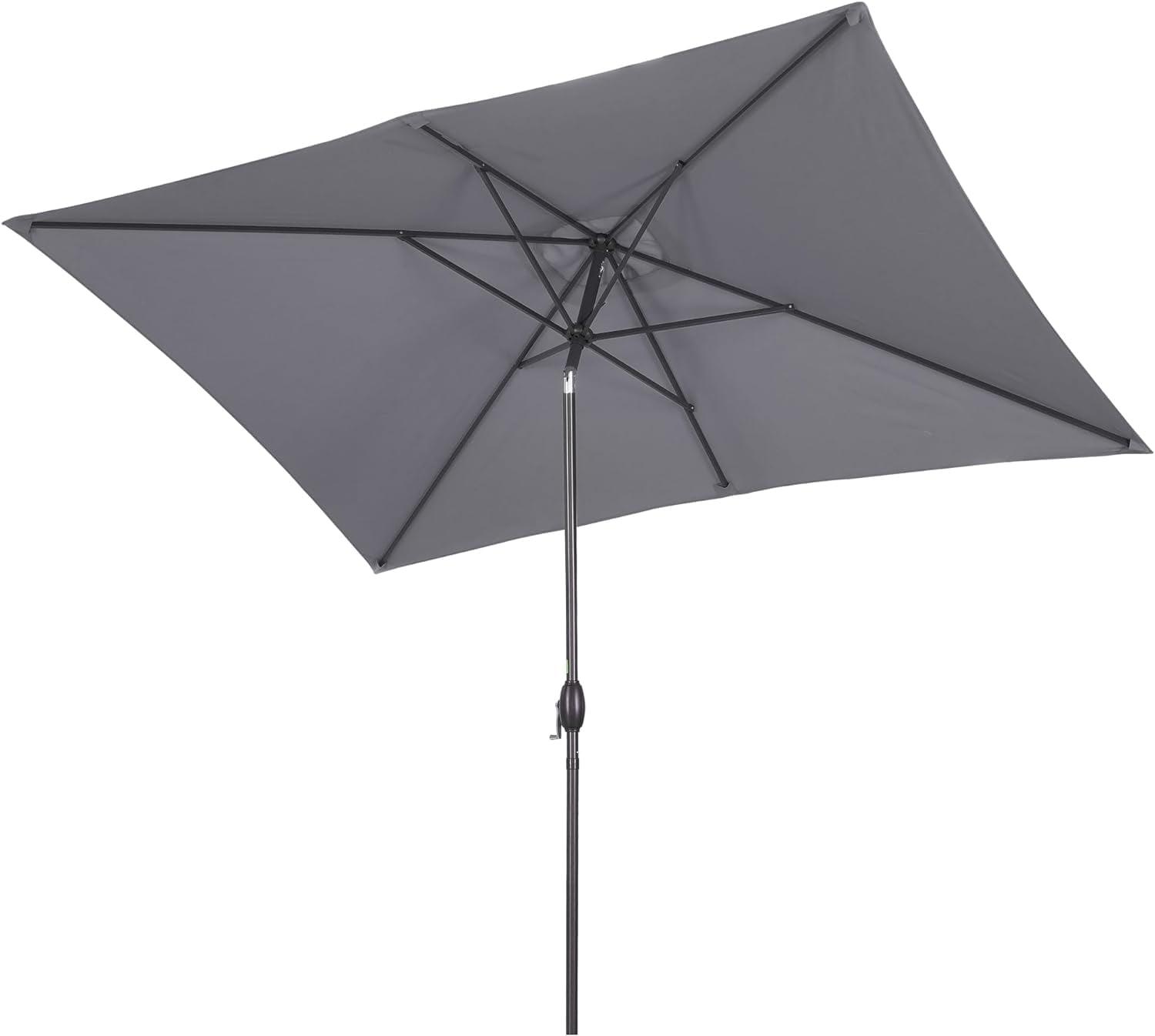 Grey Rectangular Steel Market Patio Umbrella with Crank Lift