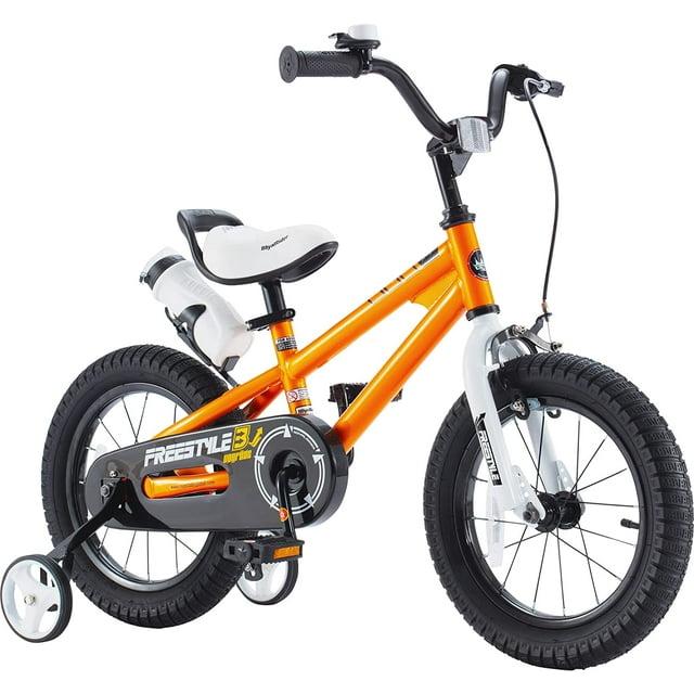 RoyalBaby Freestyle 14" Children Kids Bicycle Bike w/Handbrake, Coasterbrake, Training Wheels, and Water Bottle for Boys and Girls Ages 3 to 5, Orange