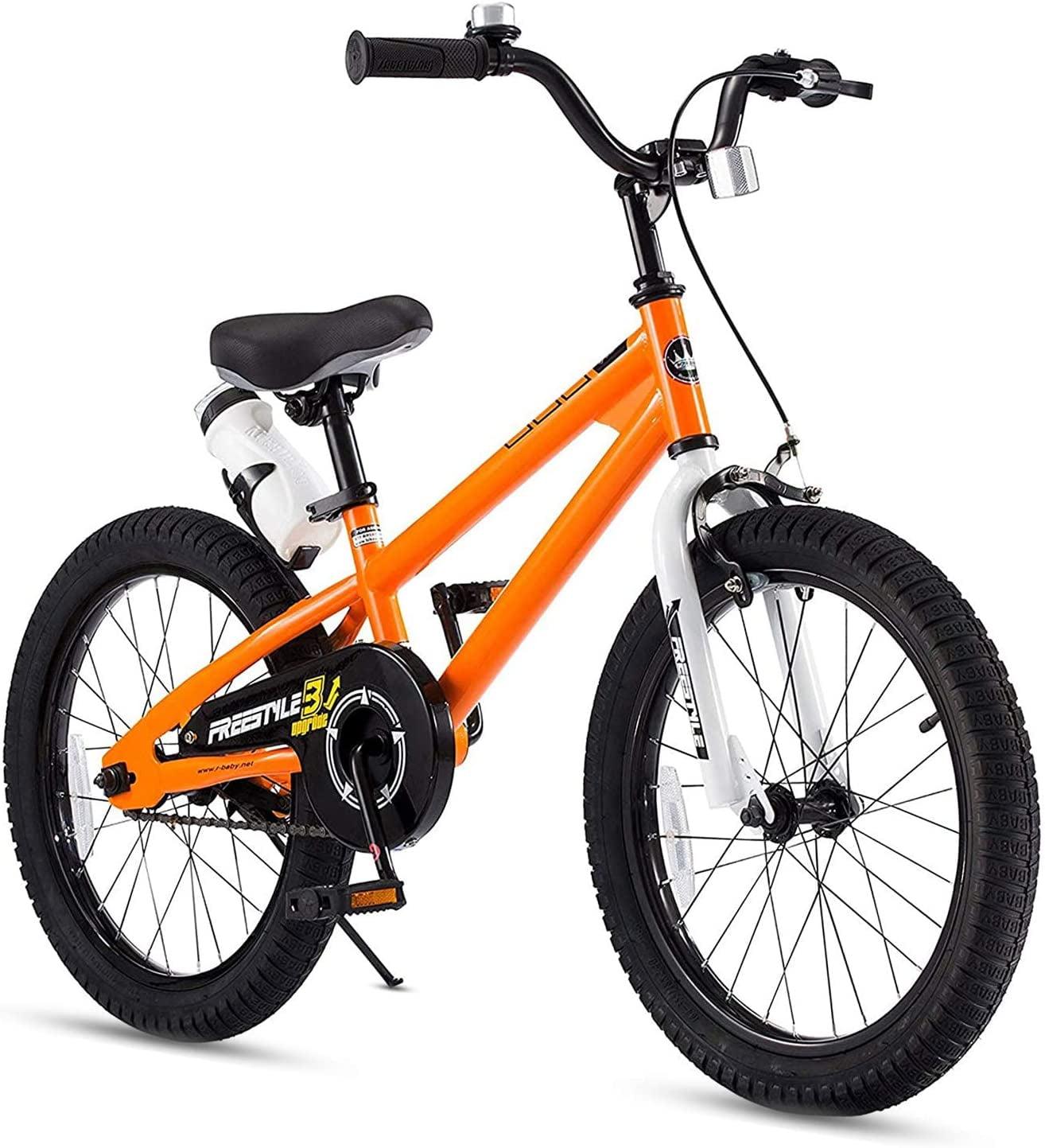 RoyalBaby Freestyle 18 Inch Kids Bike with Kickstand, Water Bottle and Holder, and Reflectors for Boys and Girls Ages 5 to 9, Orange