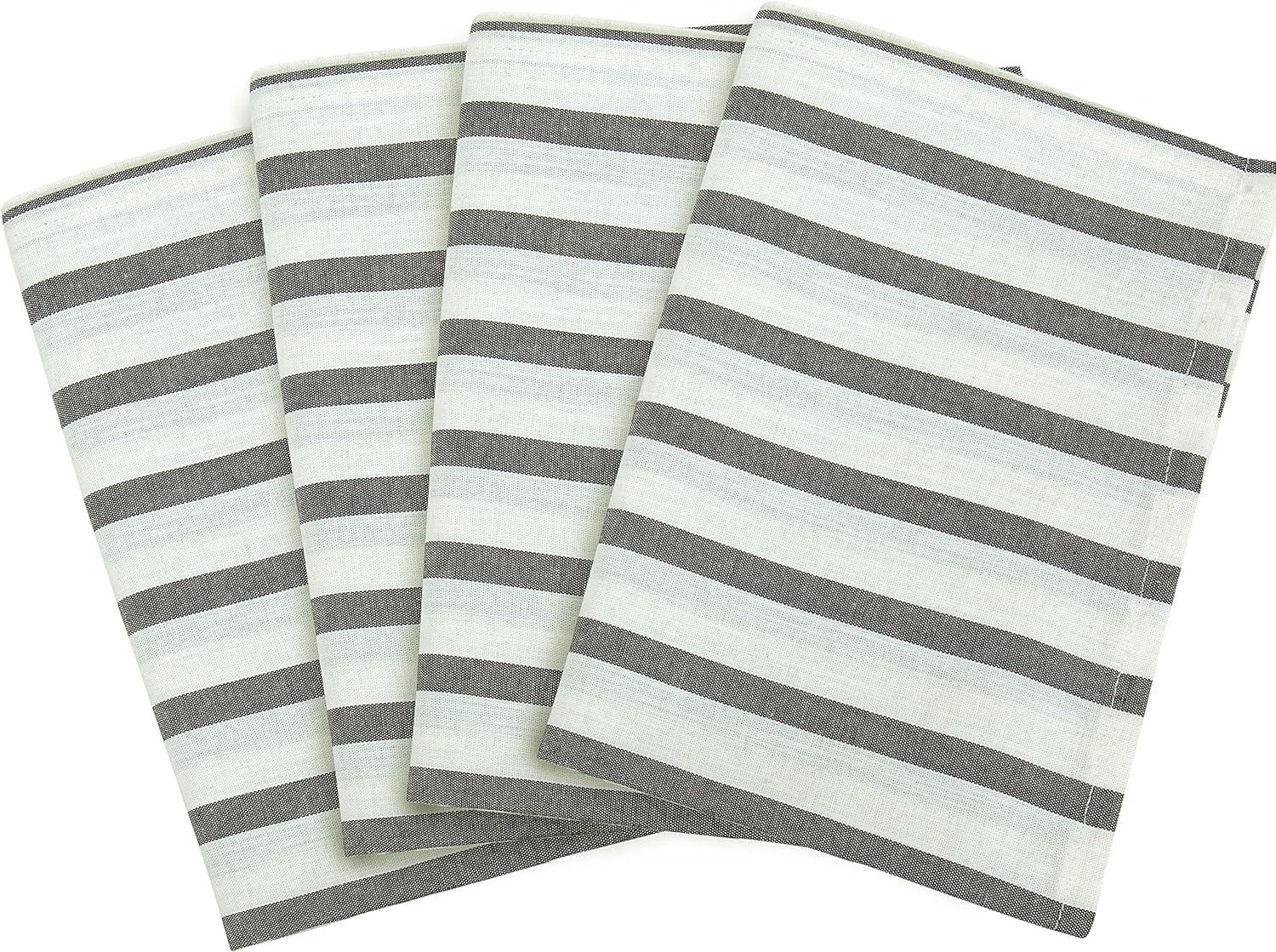 Royale Kitchen Towel 4 Pack - 100% Cotton Kitchen Dish Towel - Tea Towels - Reusable Cleaning Cloths - Highly Absorbent Bar Towel - Large Dish Towels - Wiping Cloth - (15X25 Inch, Black Stripe)