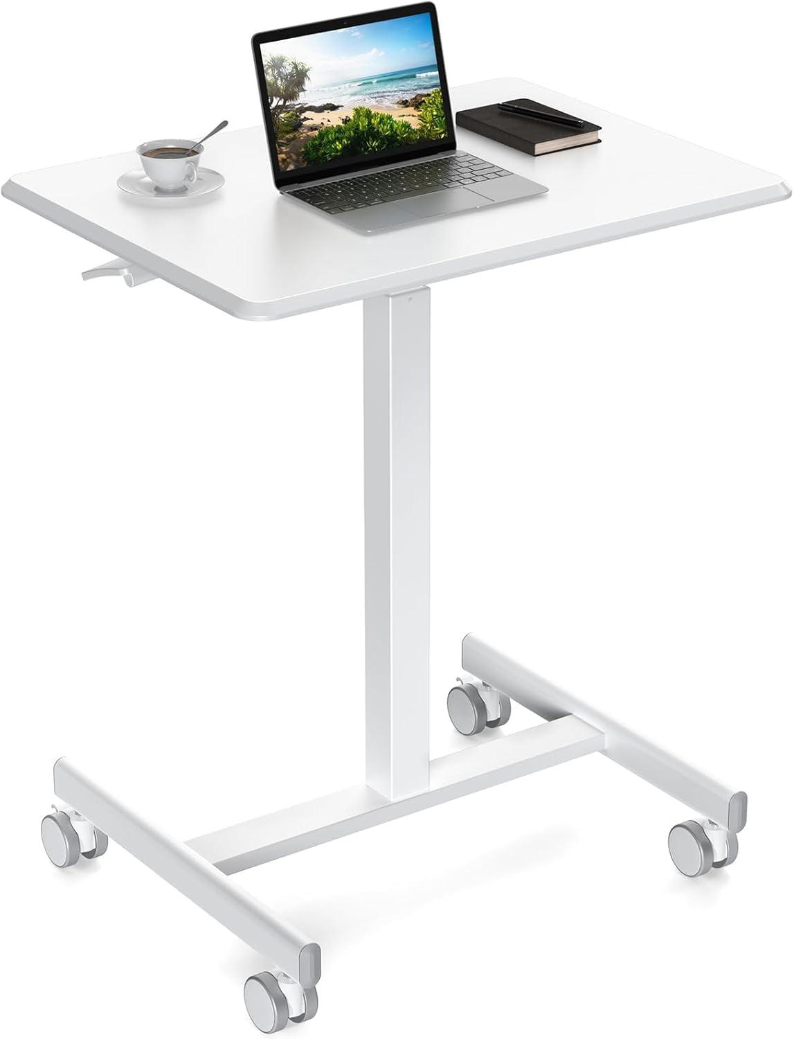 XIANERS Mobile Standing Desk Pneumatic Computer Table Adjustable Height Mobile Stand Up Desk With Wheels Portable Rolling Desk Computer Desk Laptop Desk Standing Table latest