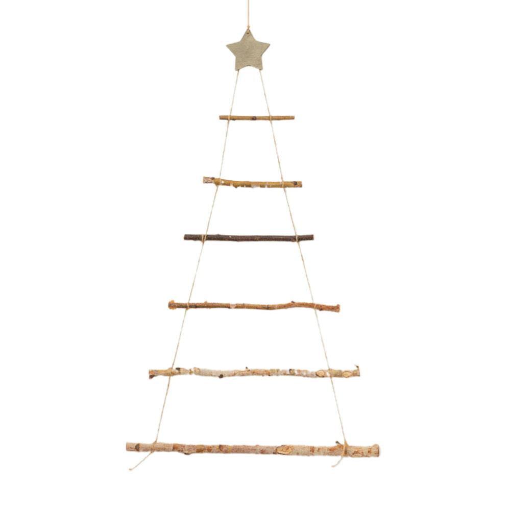 Rtyweth Wood Ladder Tree with Star Wall Hanging Twig Tree, christmas tree ladder decor, Ladde Branch Wooden Hanging Wooden Ornaments T2L9