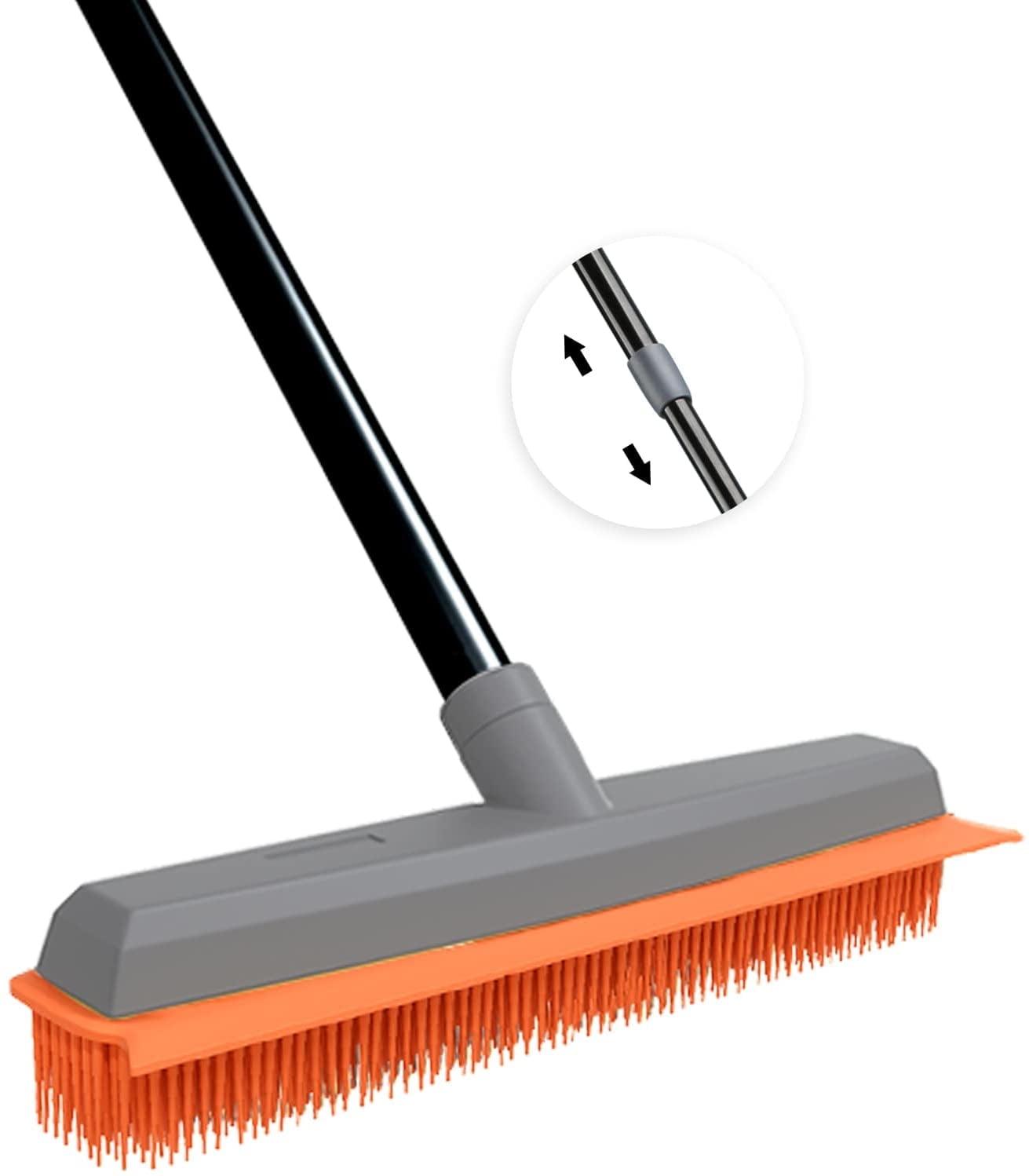 Rubber Push Handle Broom for Hardwood Floor,Carpet Rake Pet Hair Remover Broom