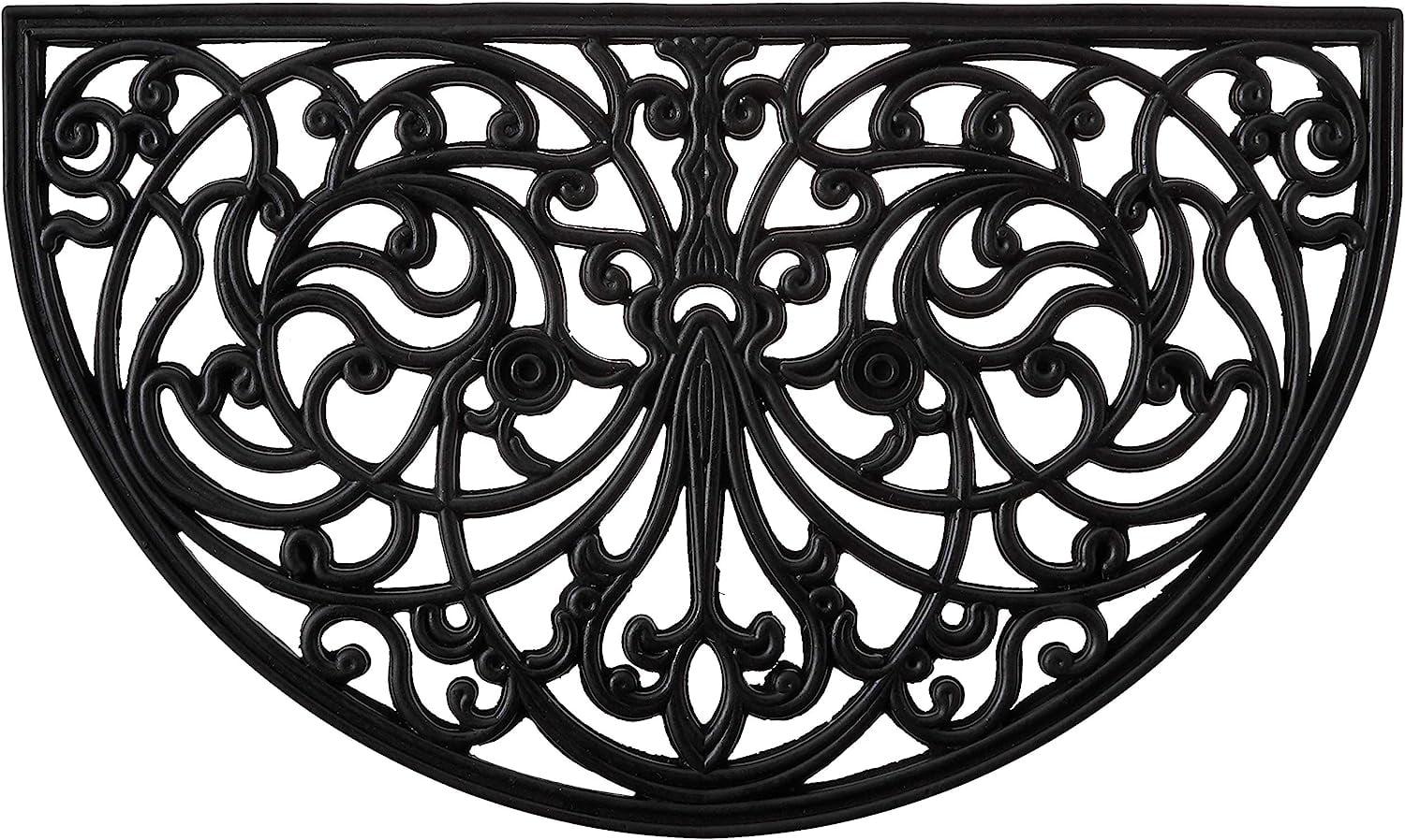 Black Half Circle Rubber Scrollwork Doormat