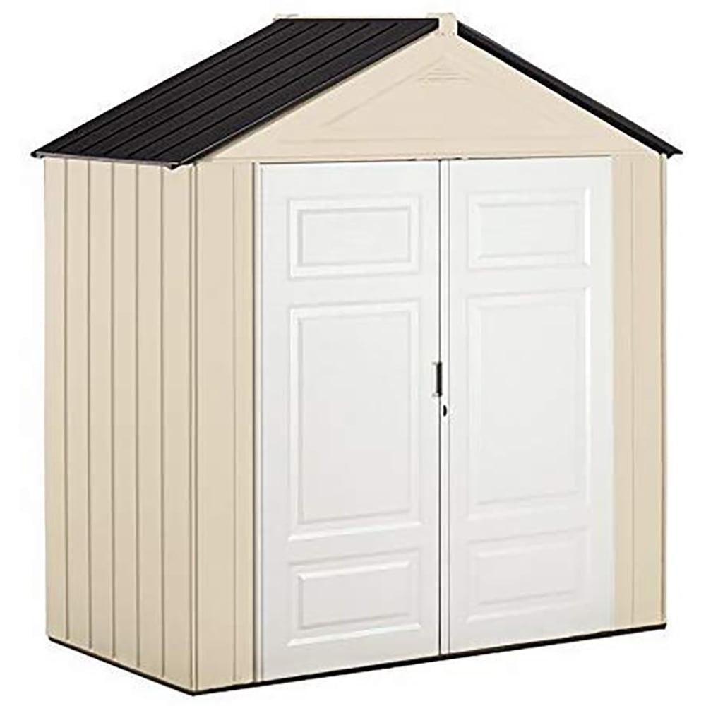 Rubbermaid 7x3.5 ft White and Sandstone Resin Storage Shed