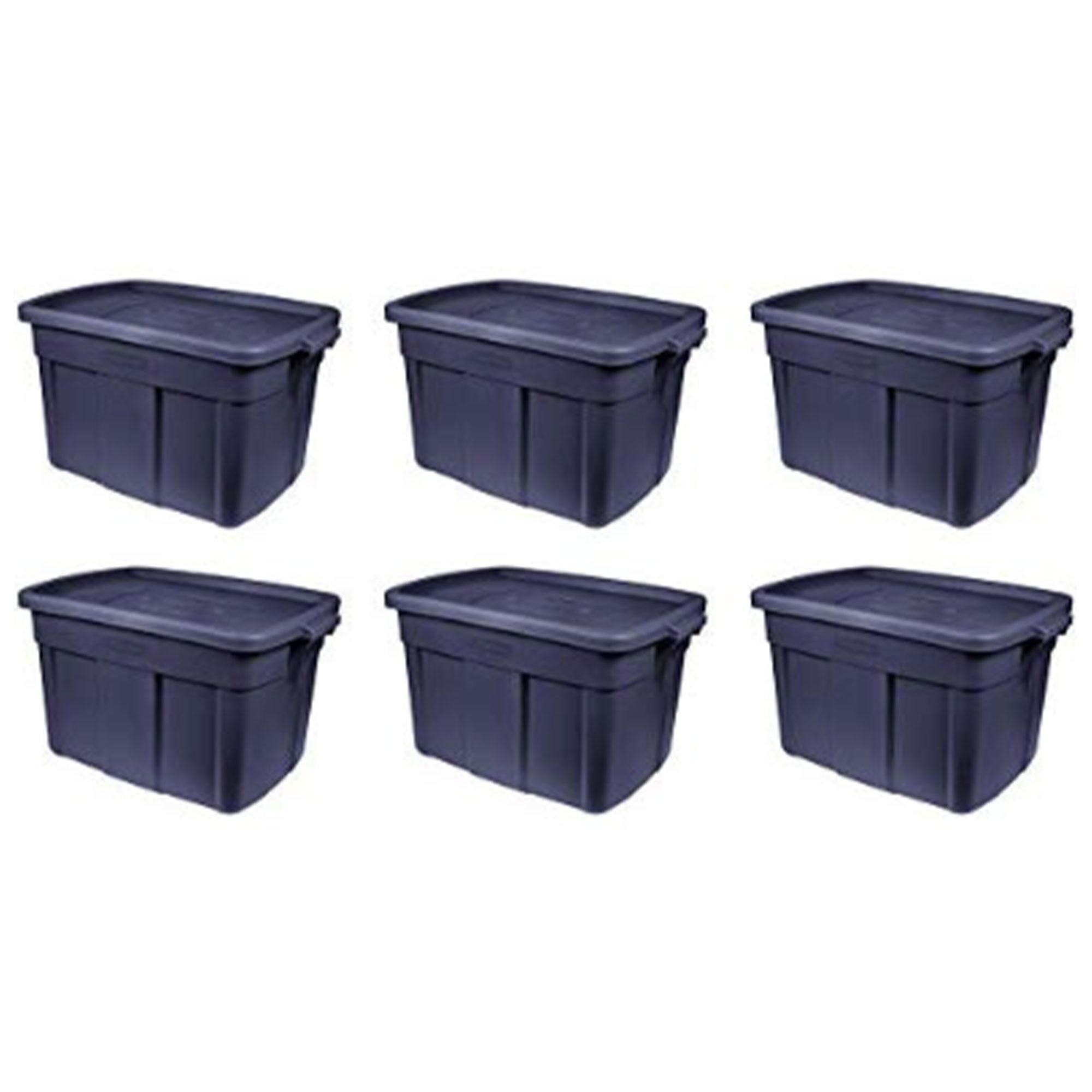 Rubbermaid Roughneck 18 Gallon Rugged Stackable Storage Tote with Lid and Handles for Home Usage, Dark Indigo Metallic, 6 Pack