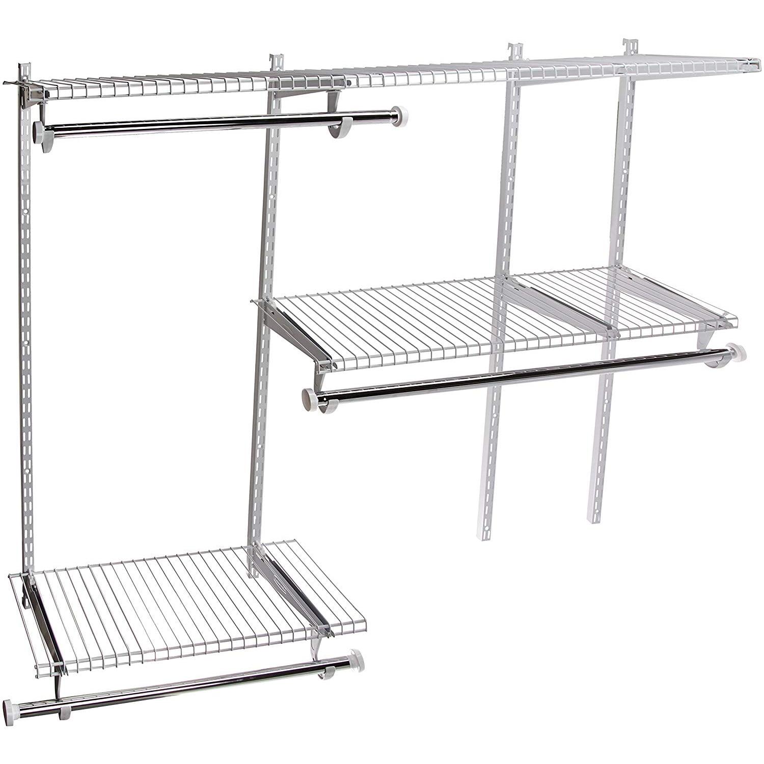 White Adjustable Steel Closet Organizer Kit with Shelves and Rods