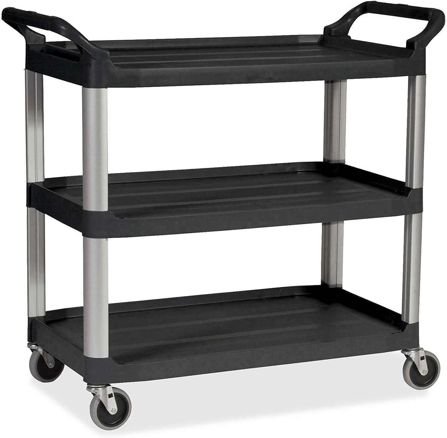 Sleek Black Polypropylene 3-Shelf Utility Cart with Smooth Swivel Casters