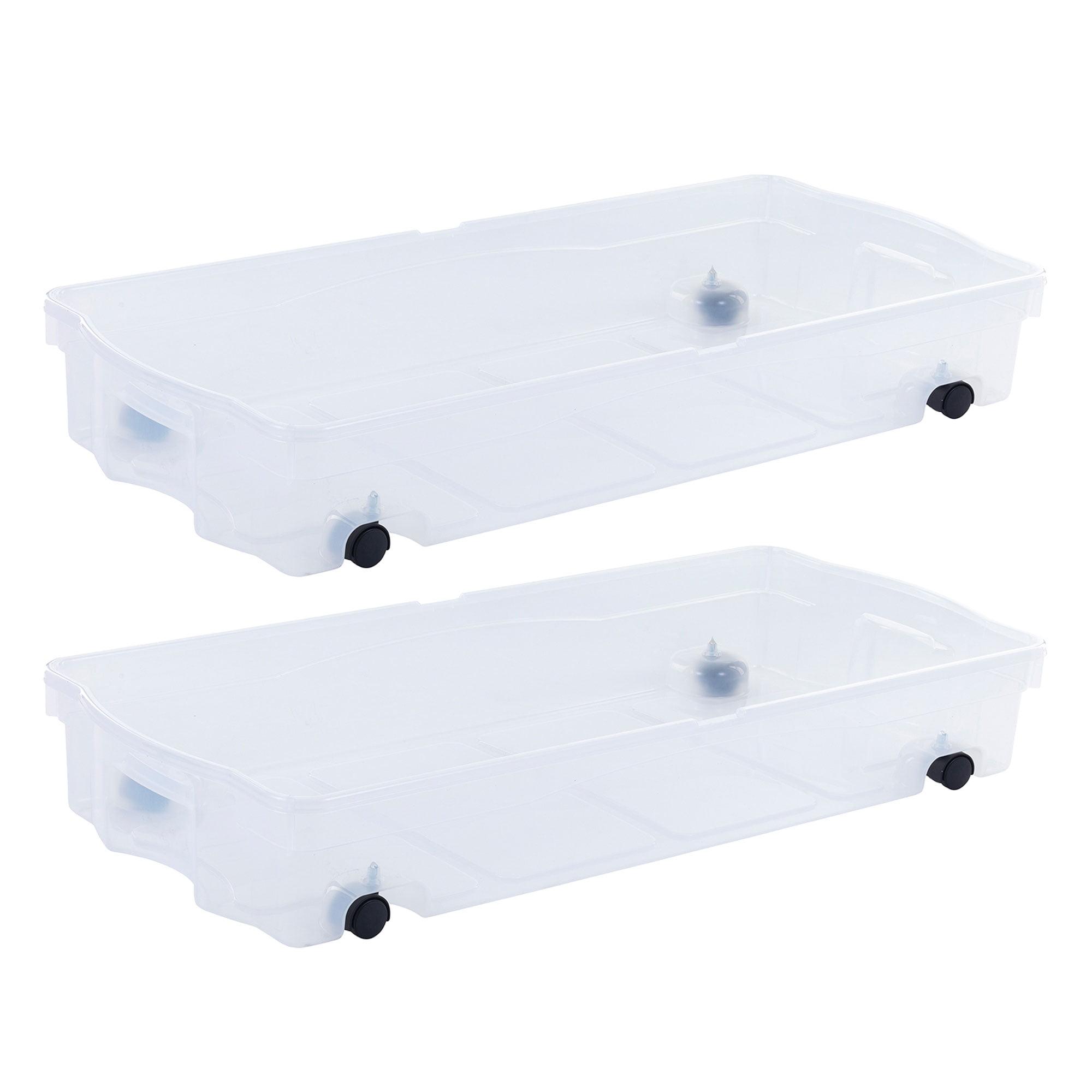 Rubbermaid 68 Quart Under the Bed Low Profile Storage Boxes with Dual Hinged Lids and Easy Rolling Caster Wheels, Clear, 2 Pack