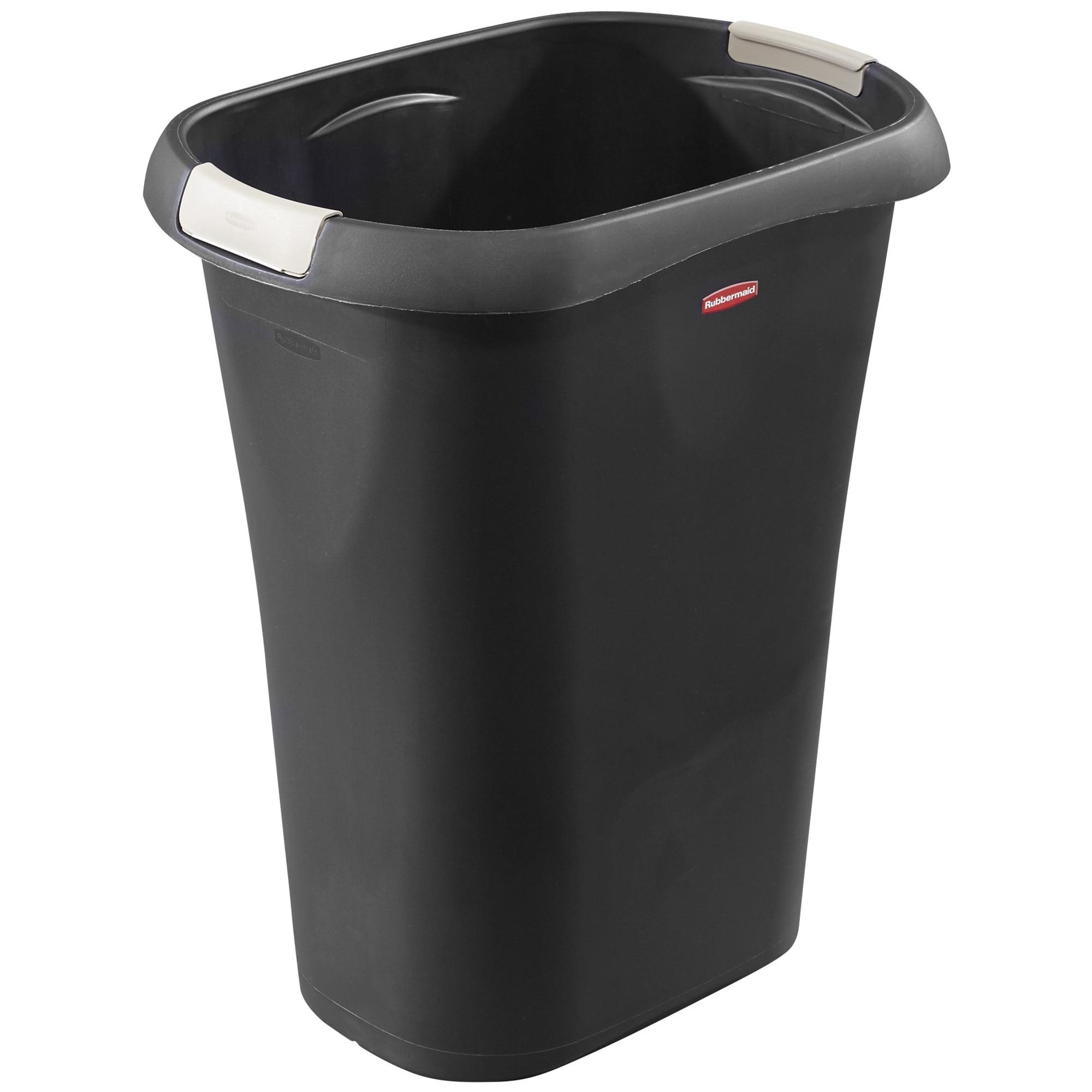 Sleek 8-Gallon Black Plastic Open-Top Kitchen Wastebasket