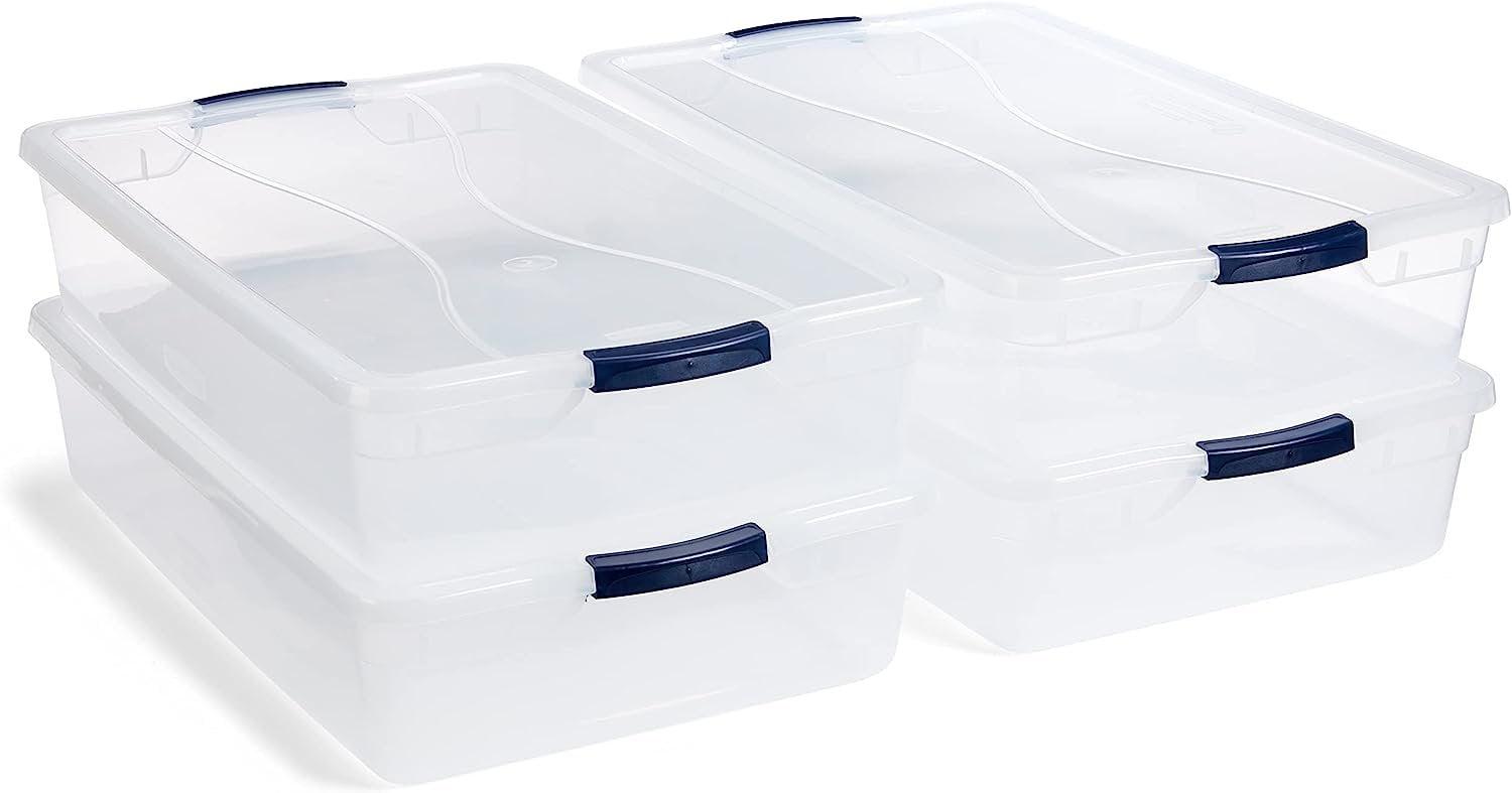 Rubbermaid Cleverstore Clear Latching Stackable Plastic Storage Tote Containers with Lids for Home and Office Organization