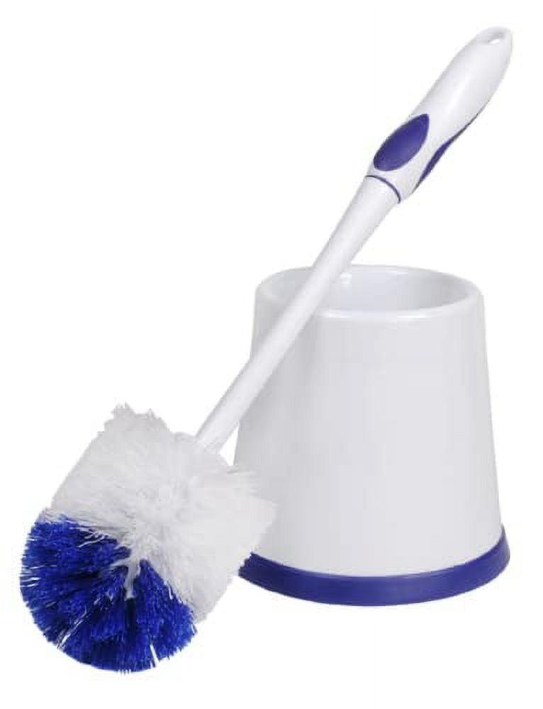 Rubbermaid Comfort Grip Toilet Bowl Brush and Caddy Set, Soft Rubber Handle, White/Blue, 16.5 Inch Single Brush and Caddy (FG6B9900)