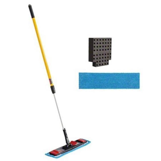 Rubbermaid Commercial Adaptable Flat Mop Kit, 19.5 x 5.5 Blue Microfiber Head, 48" to 72" Yellow Aluminum Handle