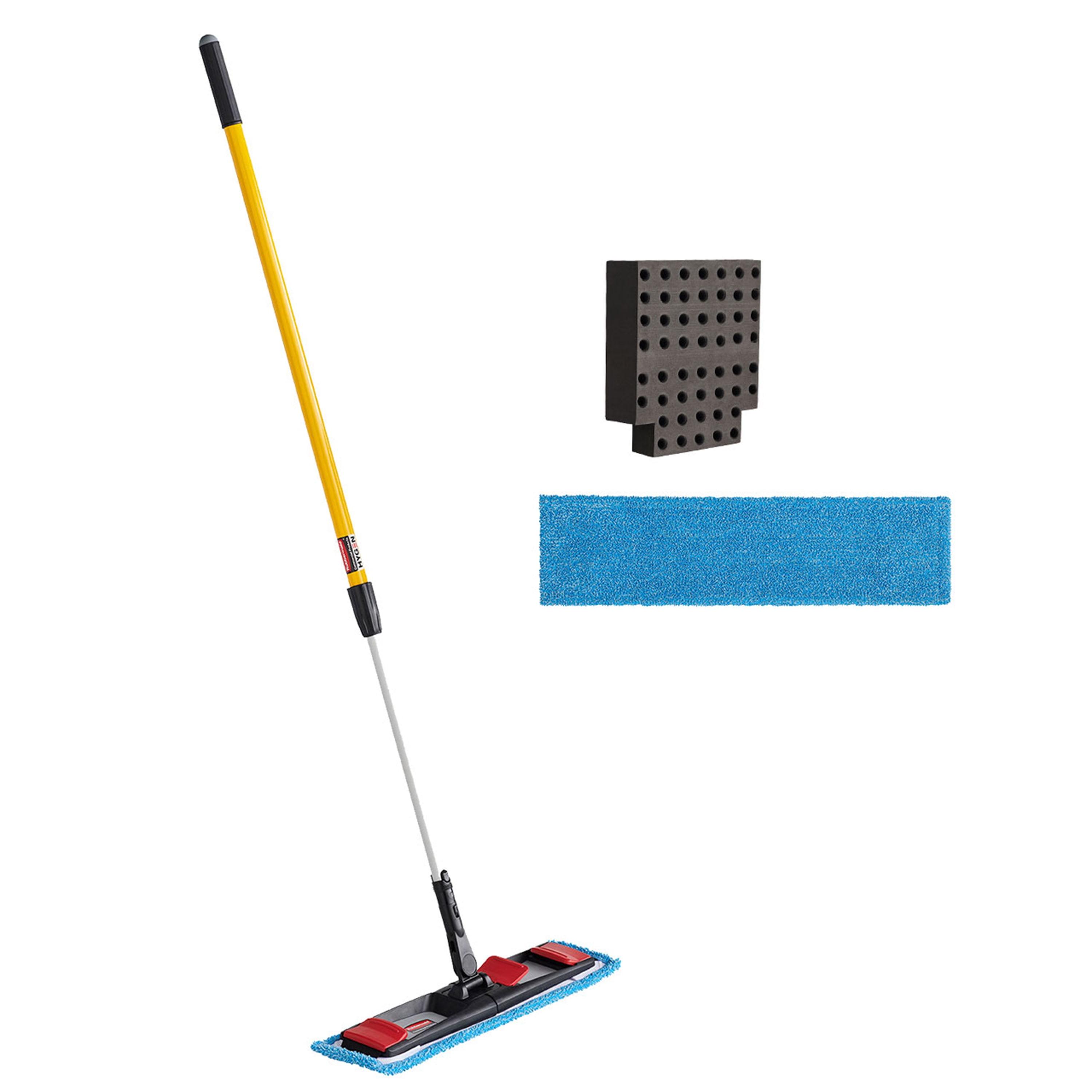 Rubbermaid Commercial Adaptable Flat Mop Kit, 19.5 x 5.5 Blue Microfiber Head, 48" to 72" Yellow Aluminum Handle