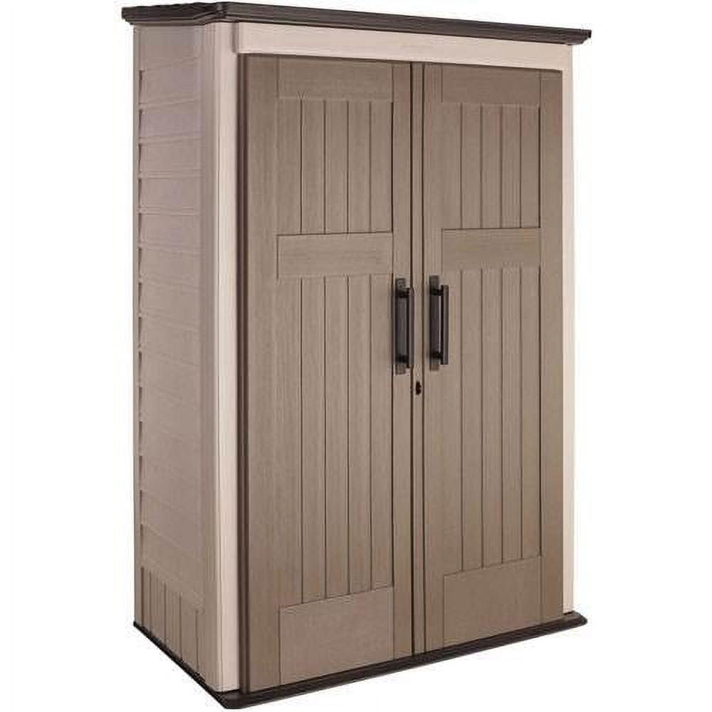 Beige Resin Vertical Outdoor Storage Shed with Shelving, 4 x 2.5 ft