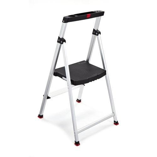 Sleek 2-Step Foldable Aluminum Step Stool in Black/Silver