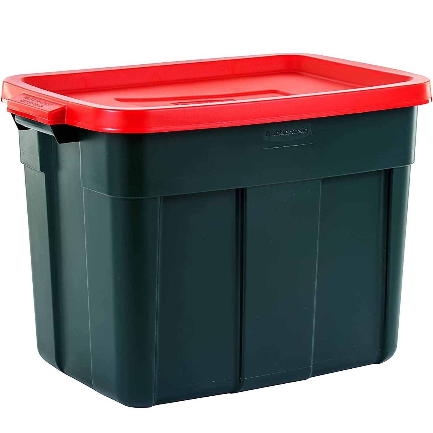 Roughneck 18 Gal Green and Red Stackable Plastic Storage Tote