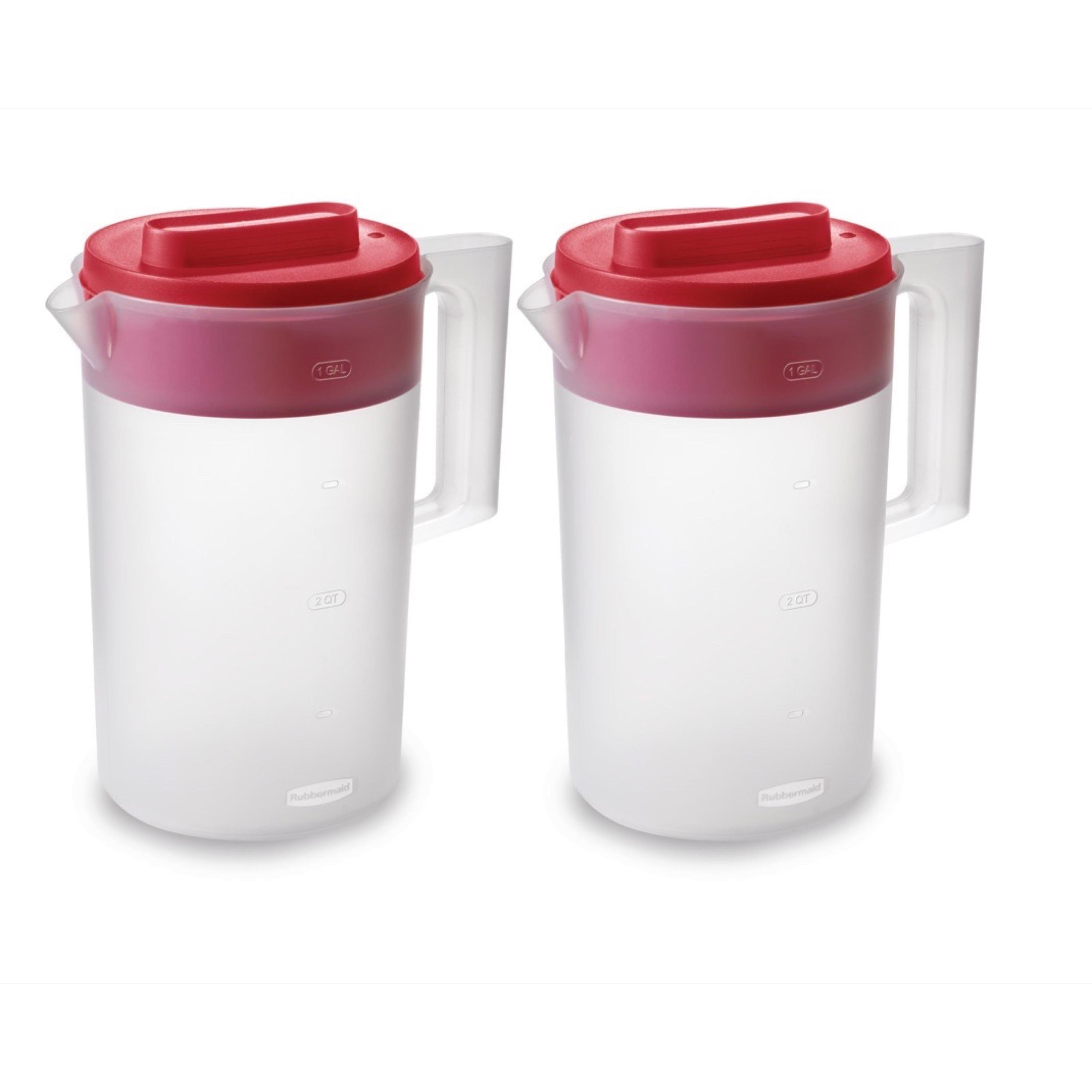 Clear and Red Plastic 1-Gallon Pitcher Set with Multifunction Lid