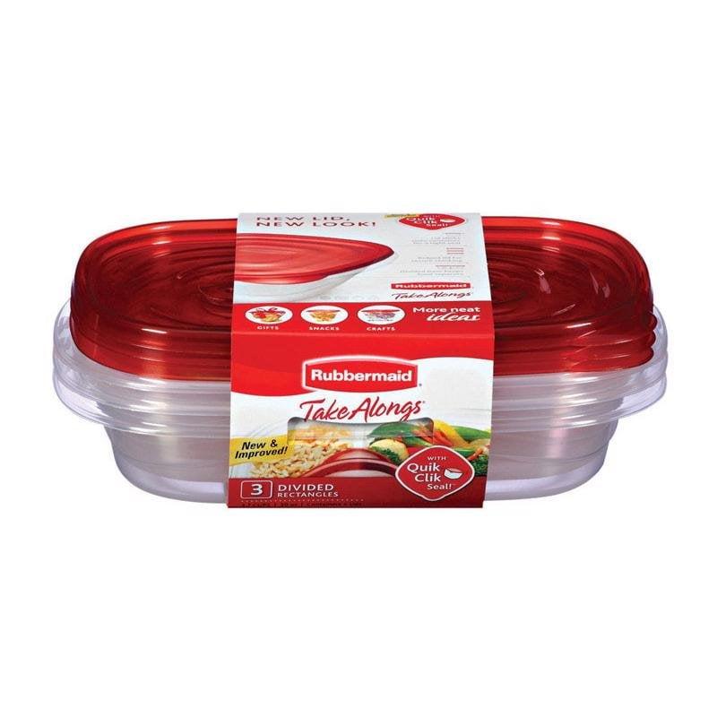 Clear Plastic Divided Meal Prep Containers with Red Lids, 3-Pack