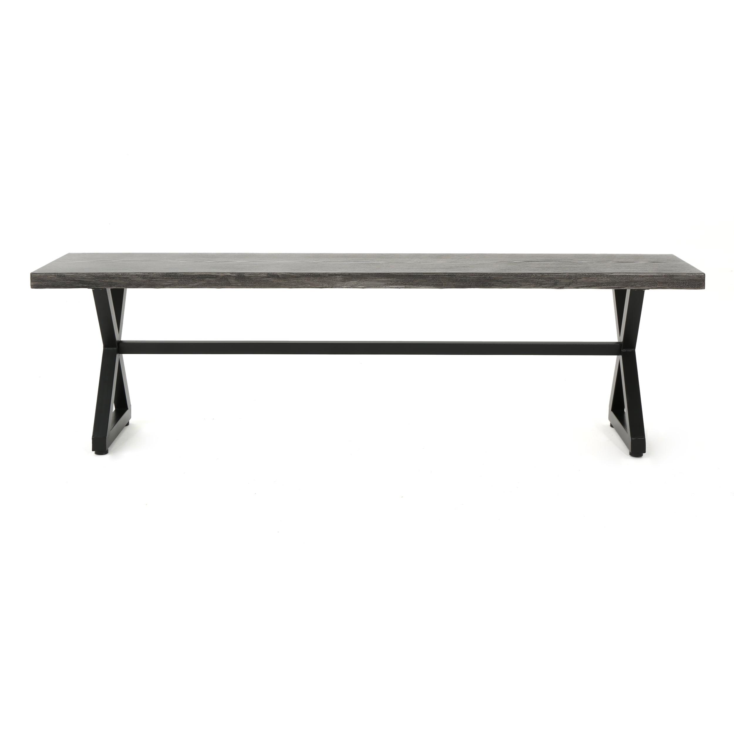 Modern Gray Steel 63" Outdoor Dining Bench