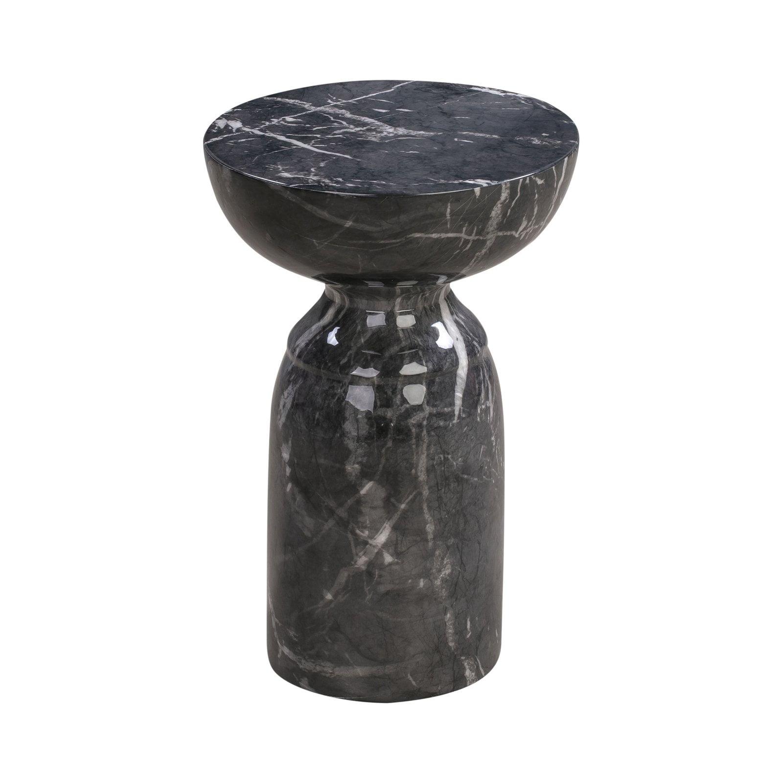 Rue 20" Black Marble Round Side Table