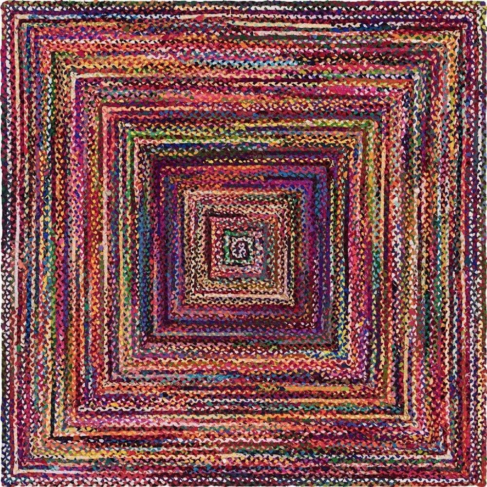 Unique Loom Braided Chindi Collection Area Rug - Layer (8'  Square Multi/Blue)