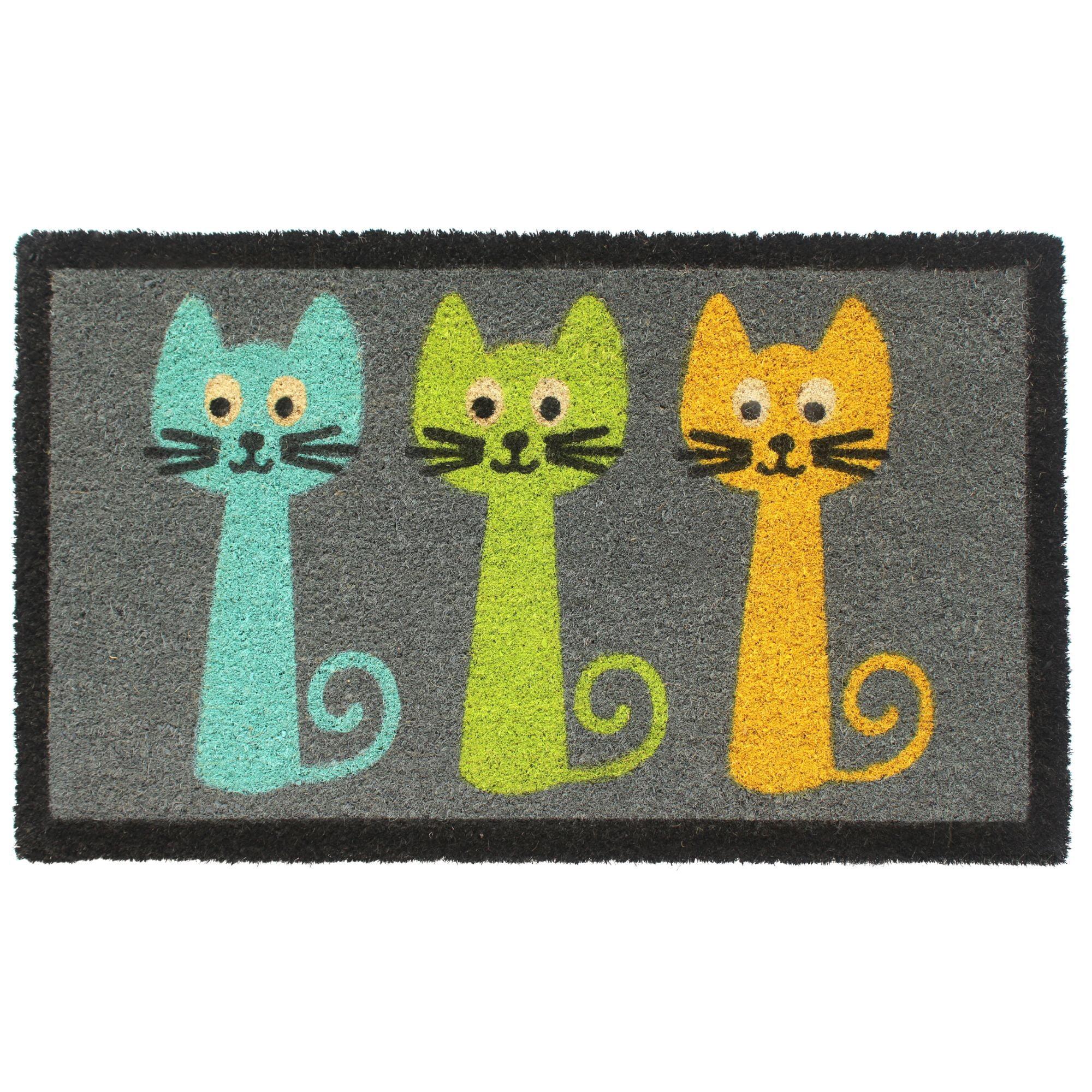 RugSmith Machine Tufted Three Cats Indoor and Outdoor Coir Doormat, 18" x 30"