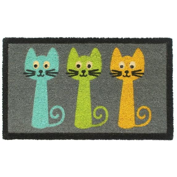 RugSmith Machine Tufted Three Cats Indoor and Outdoor Coir Doormat, 18" x 30"