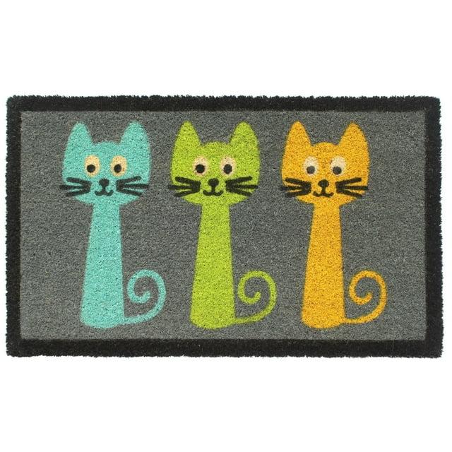 RugSmith Machine Tufted Three Cats Indoor and Outdoor Coir Doormat, 18" x 30"
