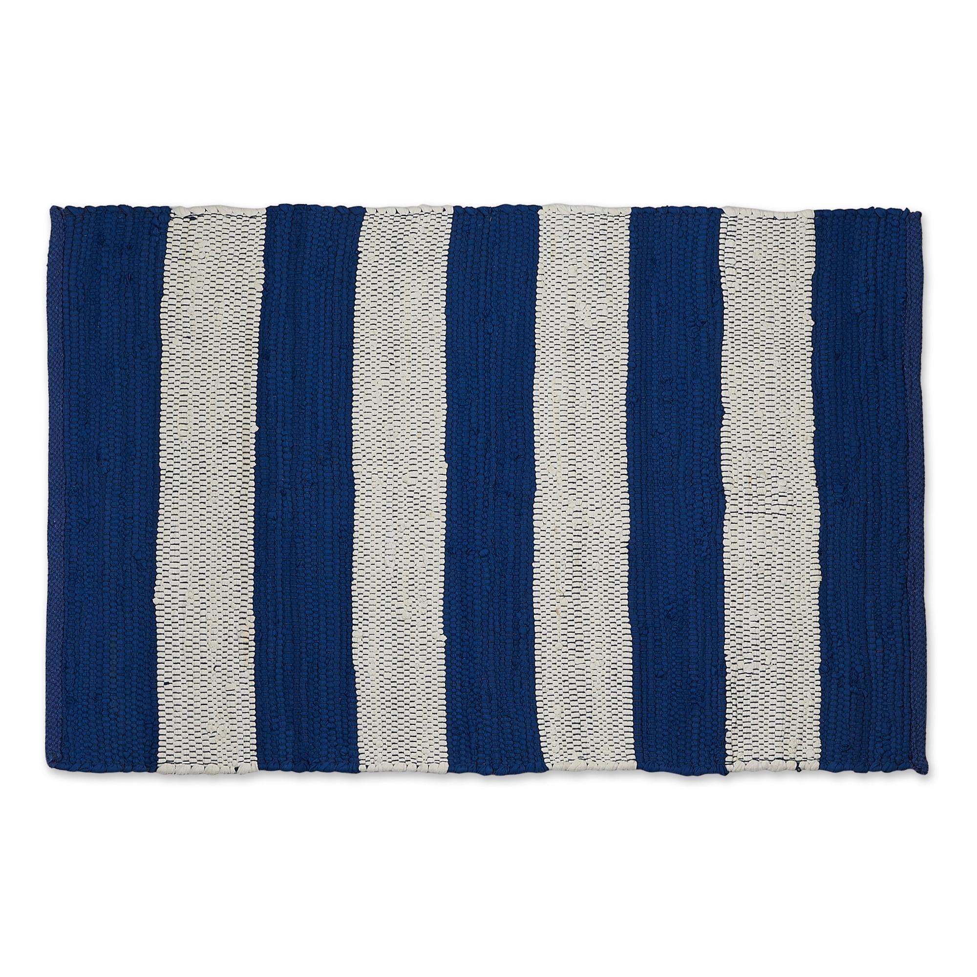 Handmade Easy-Care Blue Stripe Cotton Rug 24" x 36"