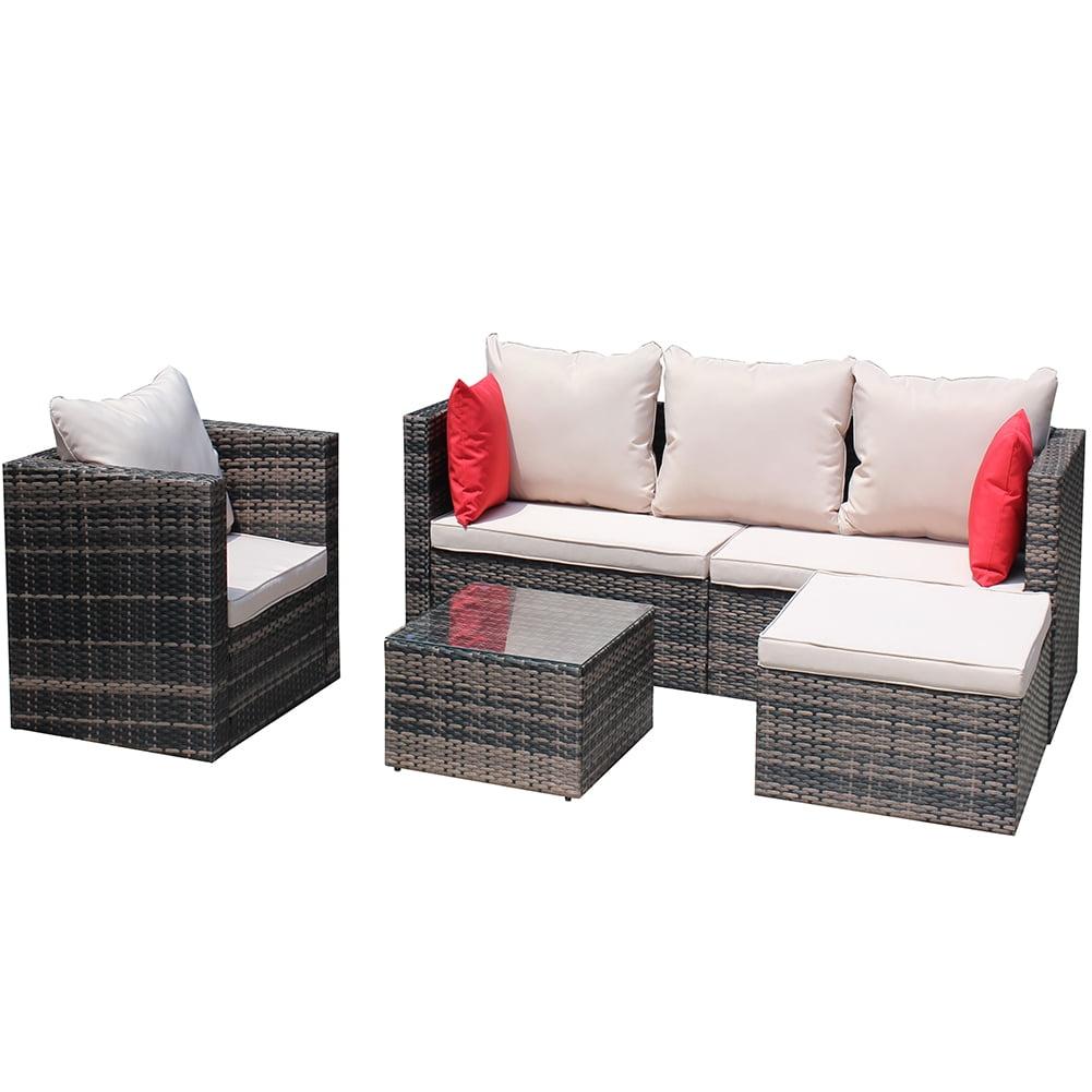 Gray Wicker 4-Piece Outdoor Patio Sofa Set with Cushions