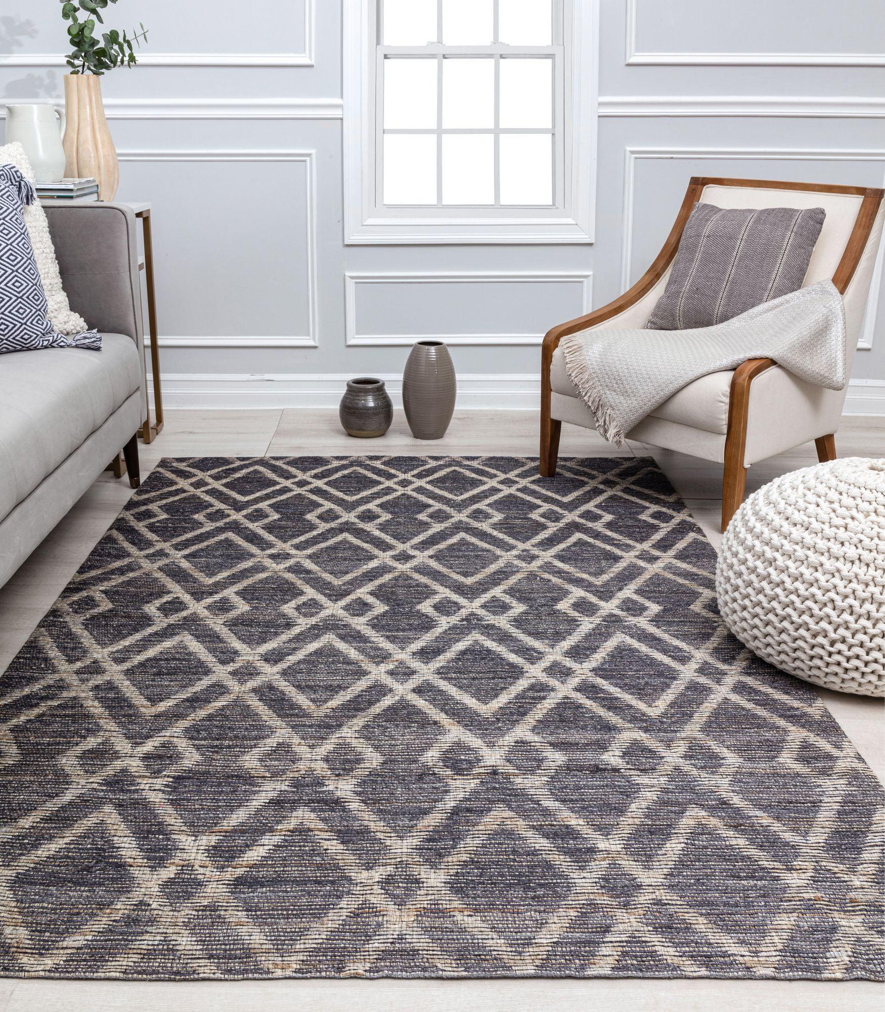 Handmade Blue and Cream Wool Diamond Pattern Area Rug 5' x 7'