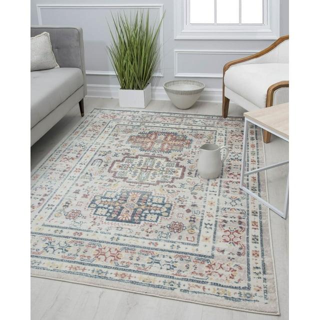 Rugs America Gallagher GL55D Flaxen Sundara Vintage Transitional Red Area Rug for Dining Room Rug Neutral Rug Living Room Rug Kitchen, 5'3"x7'