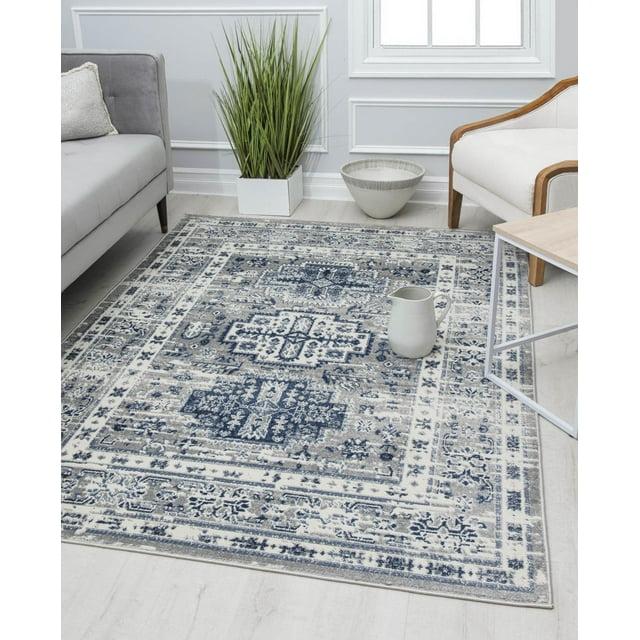 Rugs America Gallagher GL55F Inky Sundara Vintage Transitional Blue Area Rug for Dining Room Rug Neutral Rug Living Room Rug Kitchen, 5'3"x7'